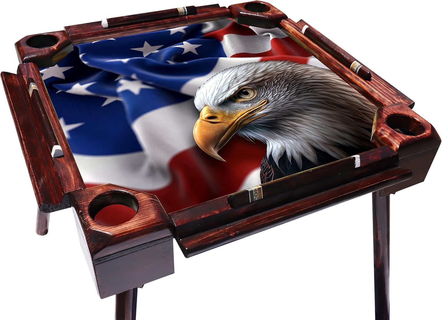RCP Professional Domino Table – American Eagle and Flag Design | Foldable, Portable, Wooden Legs, Durable Epoxy Resin