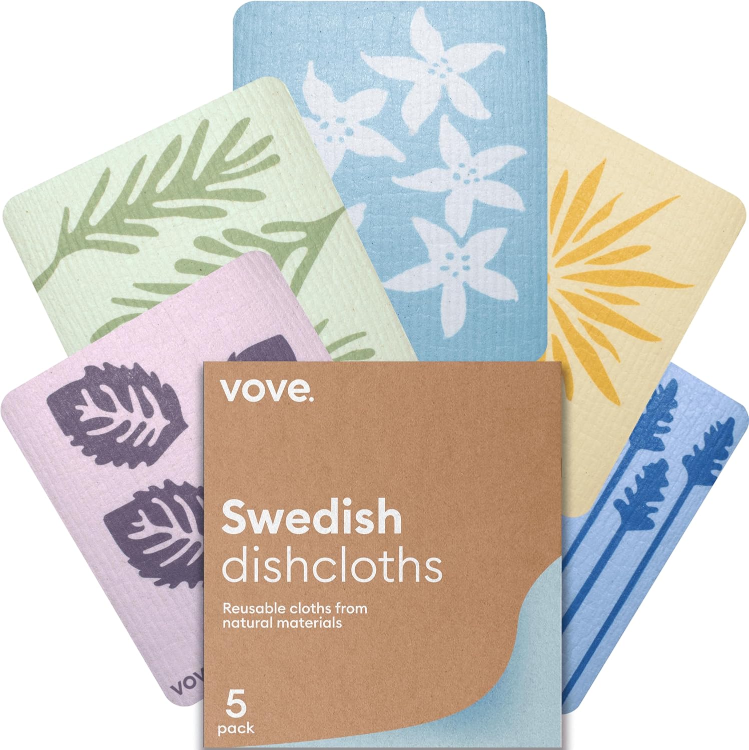 Swedish Dishcloths 5 Pack | Reusable Paper Towels | Eco-Friendly Cleaning Cloths | Designer Prints | Absorbent Natural Cellulose & Cotton | Sustainable Kitchen Sponge Cloth | Washable
