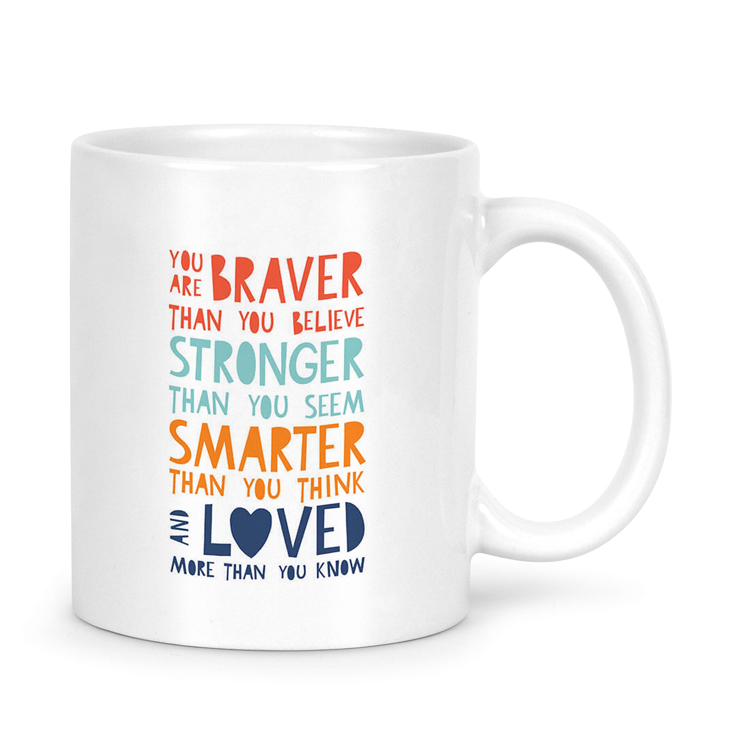 iDream Ceramic Coffee Mug Motivational Quote Printed - Braver, Stronger, Smarter, Loved (330 ml)