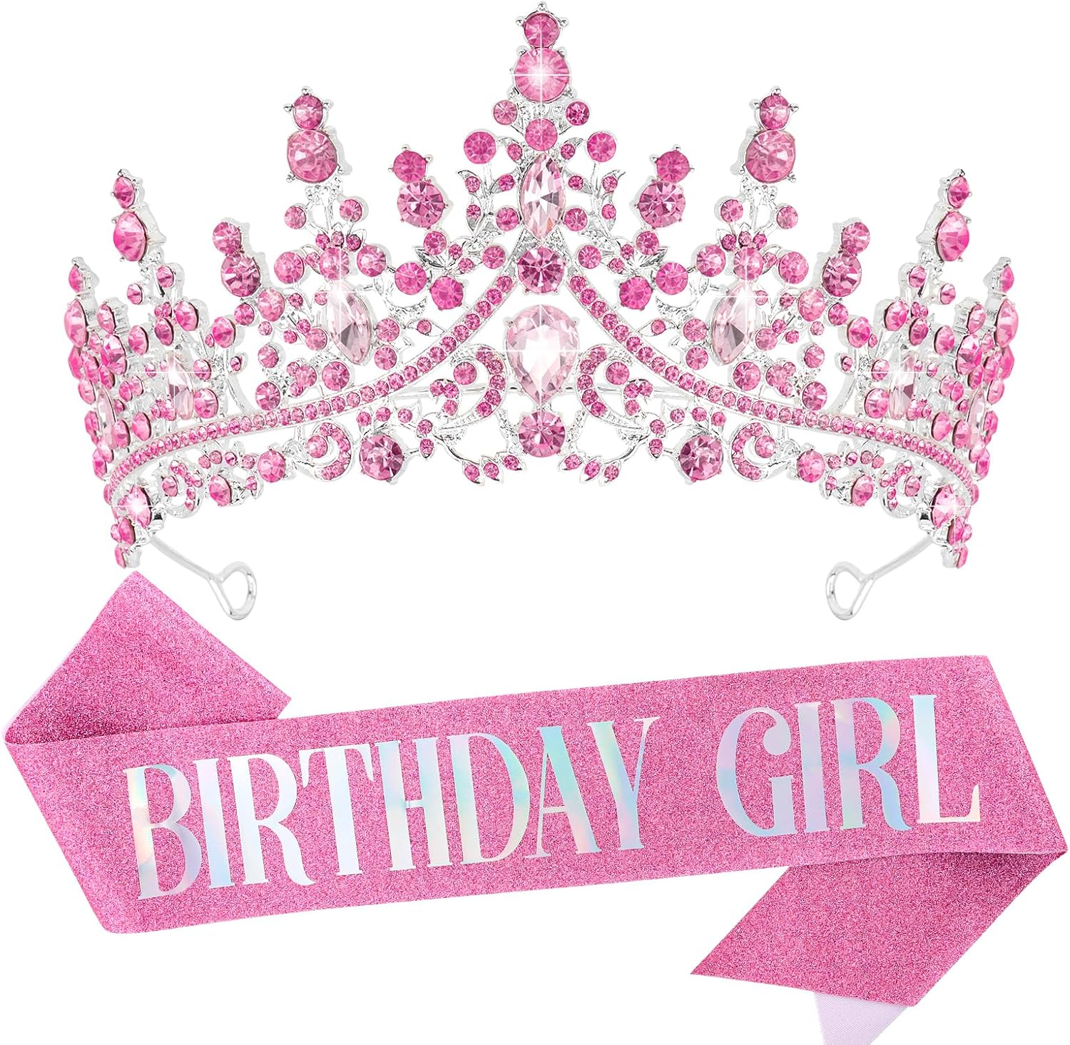 VELSCRUN Birthday Tiara Crowns for Women Girls Crystal Birthday Girl Headband Sash Elegant Princess Crown Happy Birth Party Decorations Women Sisters Birth Gift Hair Accessories