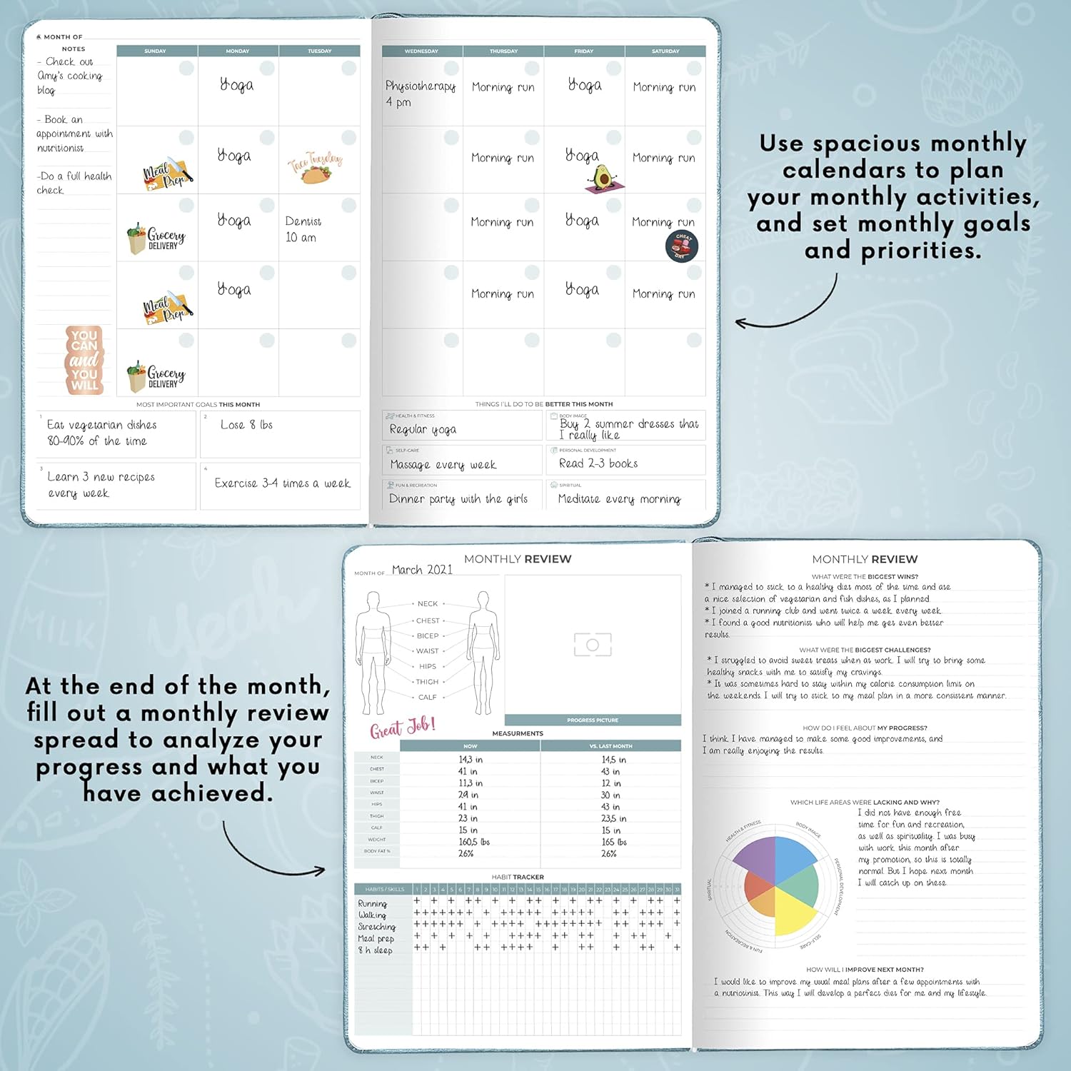 Clever Fox Food Journal Pro – Diet & Wellness Planner for Women & Men – Weight Loss Diary with Calorie Tracker – Food Log for Tracking Meals, Exercise & Weightloss - Undated, 7" x 10" Aquamarine : Sports & Outdoors
