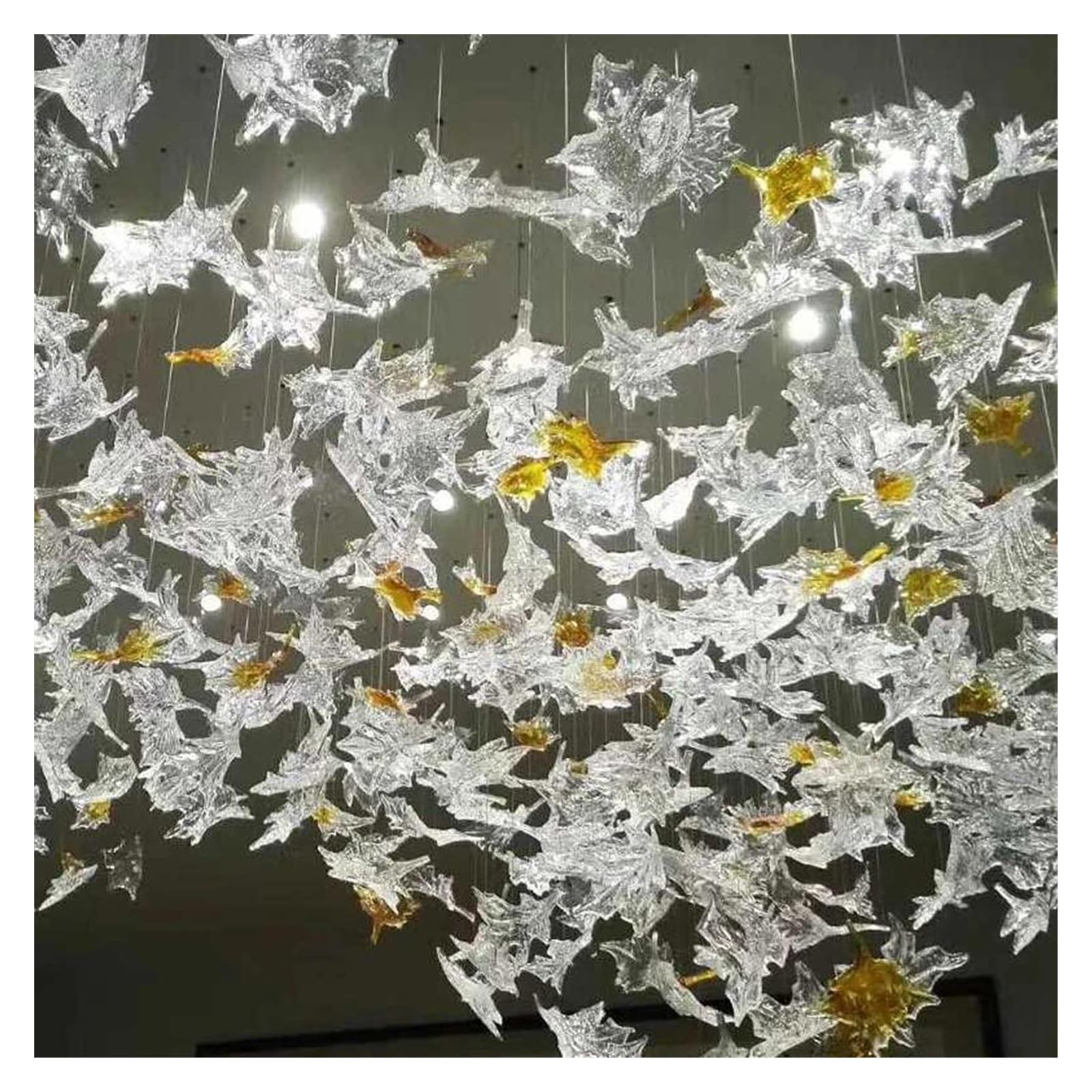 Générique Lustre moderne, Lustre en cristal de créateur d'art Grand lustre hall d'hôtel Décoration feuilles d'érable for l'éclairage salon villa à LED(Dia40xH120cm)