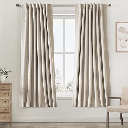 Miniatura 54 de UHITECH Cortinas Opacas de Lino Natural para Sala de Estar/Dormitorio Ventana Pequeña 54 Pulgadas de Largo Juego de 2 Paneles Cortina Opaca Pestaña