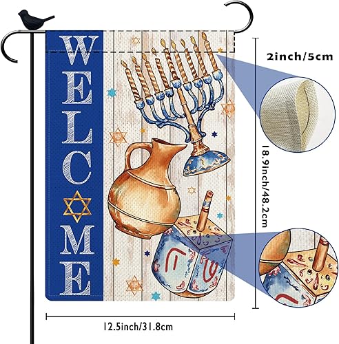 Miniatura 6 de Bandera de jardín de feliz Hanukkah con la estrella de David Love and Light Menorah, decoración de Navidad judía, bandera de arpillera para