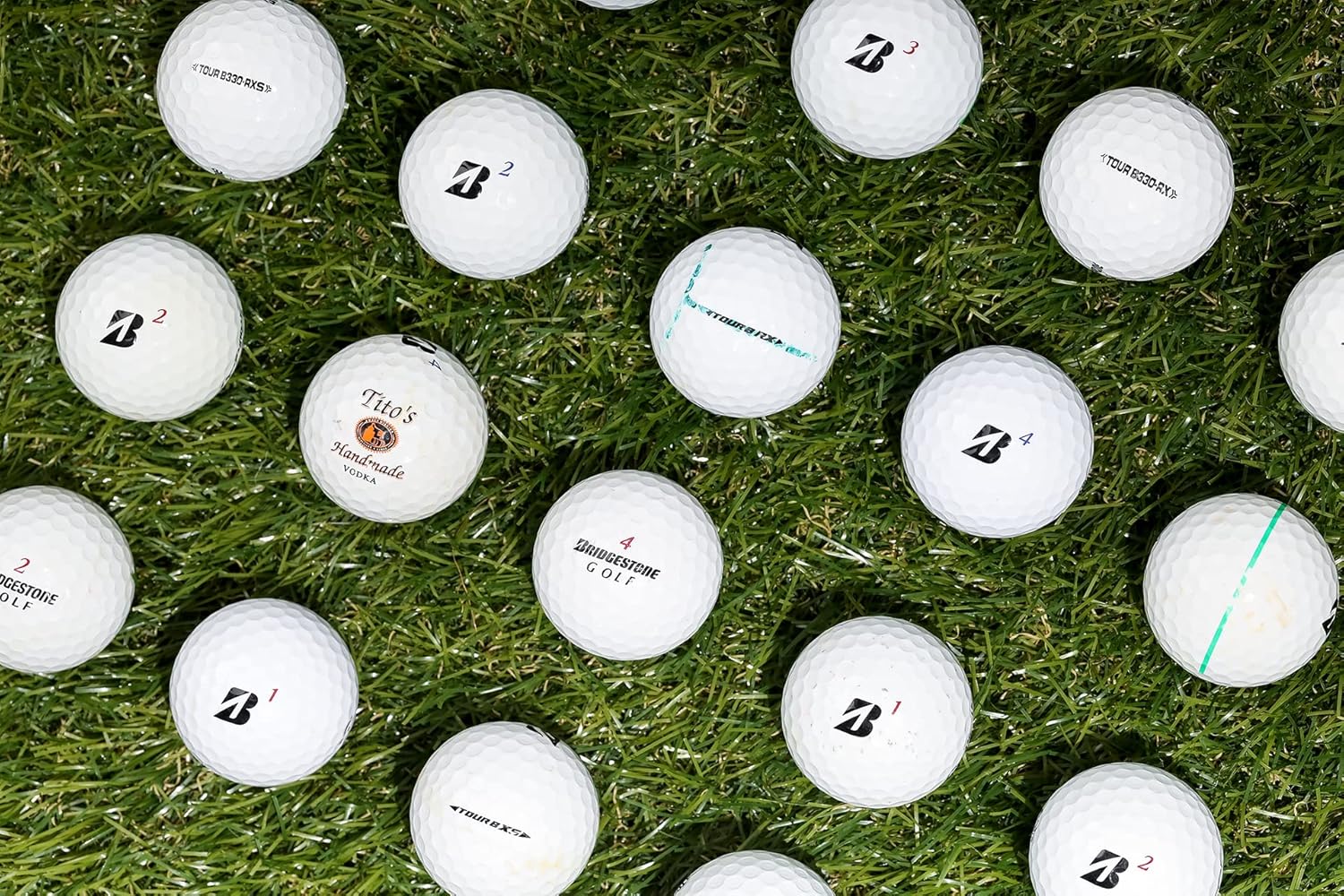 Clean Green Golf Balls 12-48 Recycled Used for Bridgestone Tour Golf Ball Mix - Good Condition Graded Balls - Includes GolfBalls and Mesh Carrying Bag