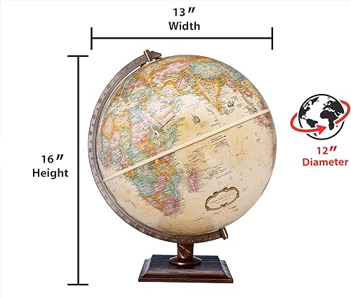Miniatura 5 de Replogle World Classic Globe, globo mundial de escritorio de 12 pulgadas para decoración de escritorio del hogar u oficina, alivio elevado,