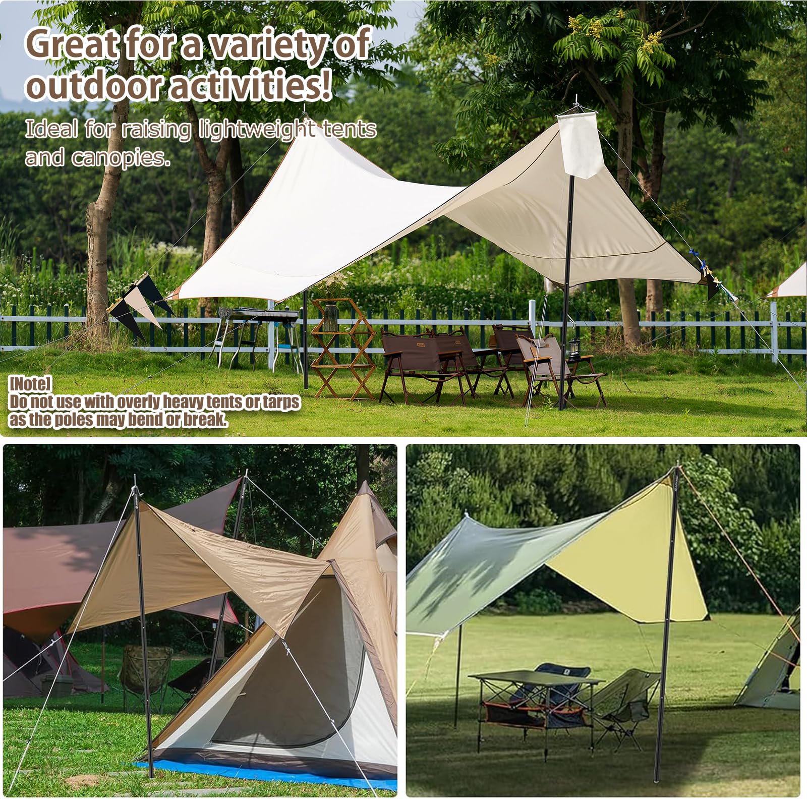 Zeltstangen Campingstangen für Planen,Aluminium-Zeltstange,Höhe 72–204 cm,Sonnensegel Stange Sturmsicher und Wetterfest,Zeltstangen für Tarp