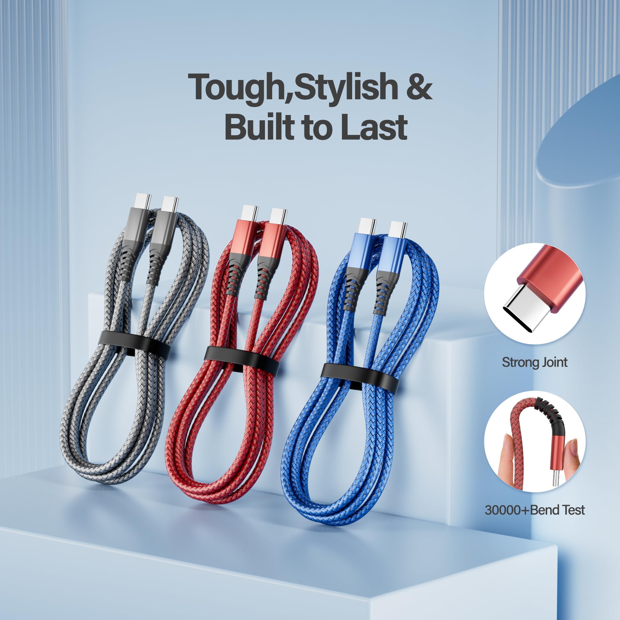 USB C to USB C Cable 3Pack 1M,USB C Charger Cable 60W PD Type C Charger Fast Charging Compatible with iPhone 17/16/15 Pro Max Plus,iPad Pro/Air/Mini Samsung Galaxy and More — view 5