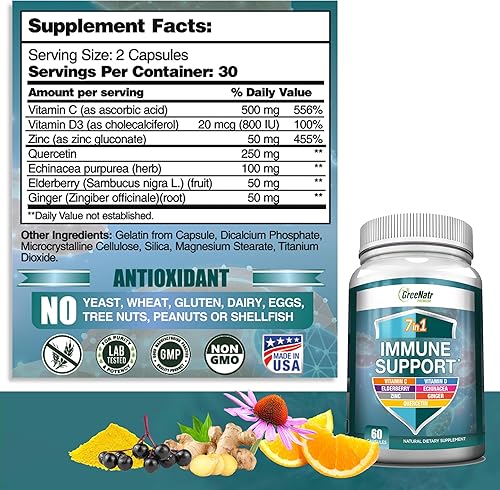 Miniatura 7 de Soporte articular de curcumina de cúrcuma y mezcla de defensa inmune 7 en 1 con bioperina, jengibre, glucosamina, condroitina, MSM, boswellia,