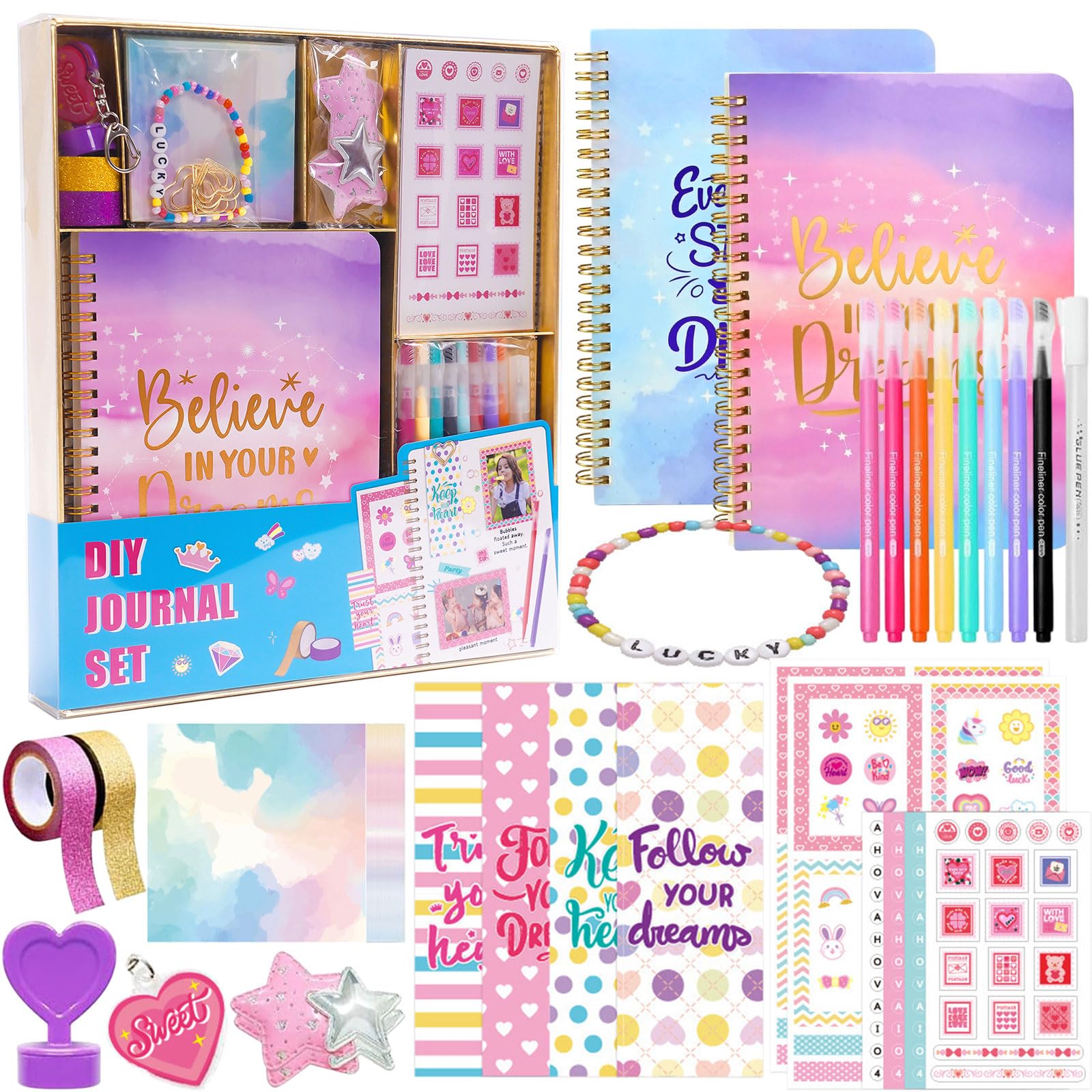 2-Pack DIY Journal Kit for Girls - Arts and Crafts Stationery Set for Teen Girl Trendy Stuff, Scrapbook & Diary Set, Gifts for Girls Ages 8 9 10 11 12 13 14 Year Old, Birthday Easter Gifts for Tween