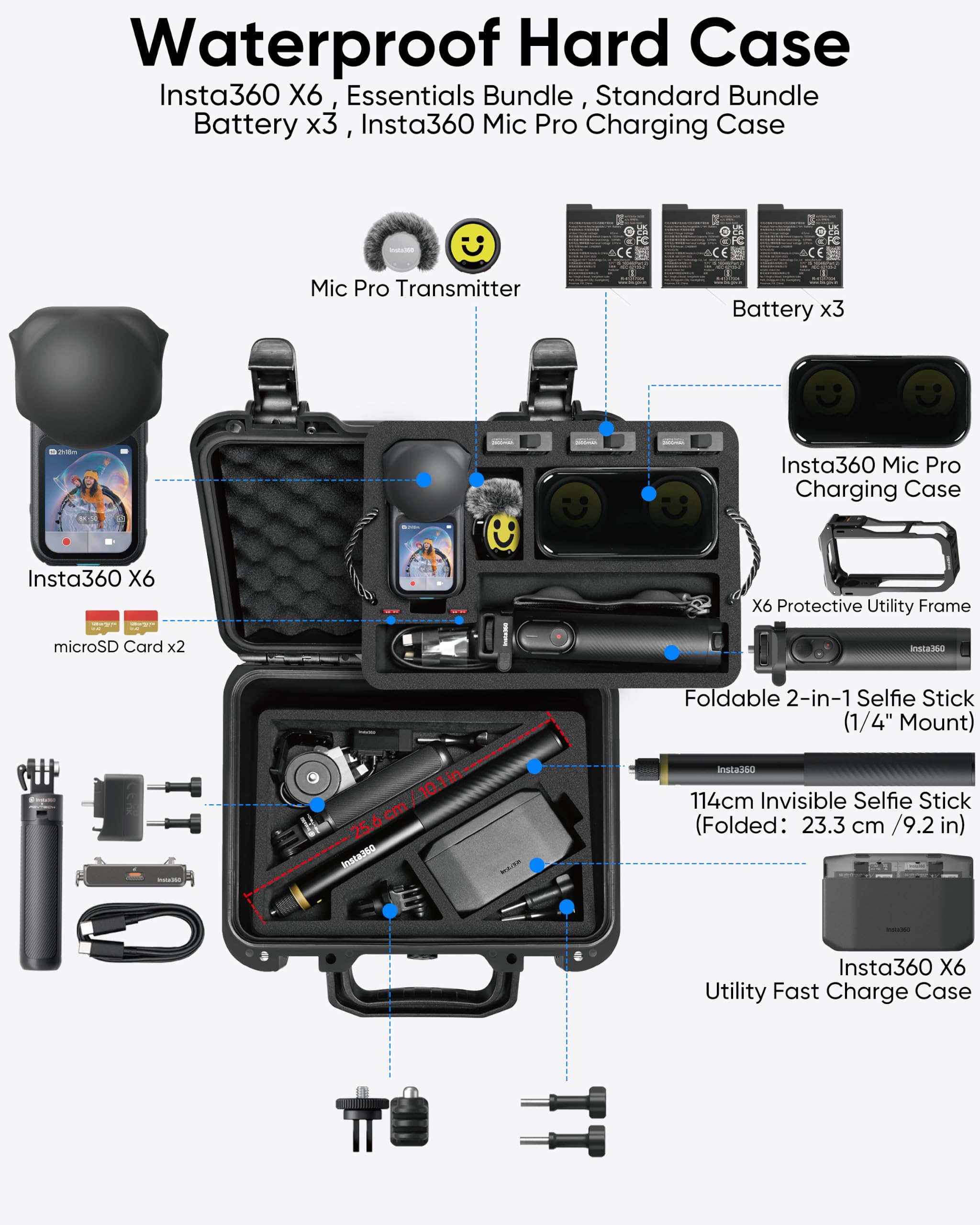 LEKUFEE Mallette Rigide Étanche pour Insta360 X6 et Accessoires