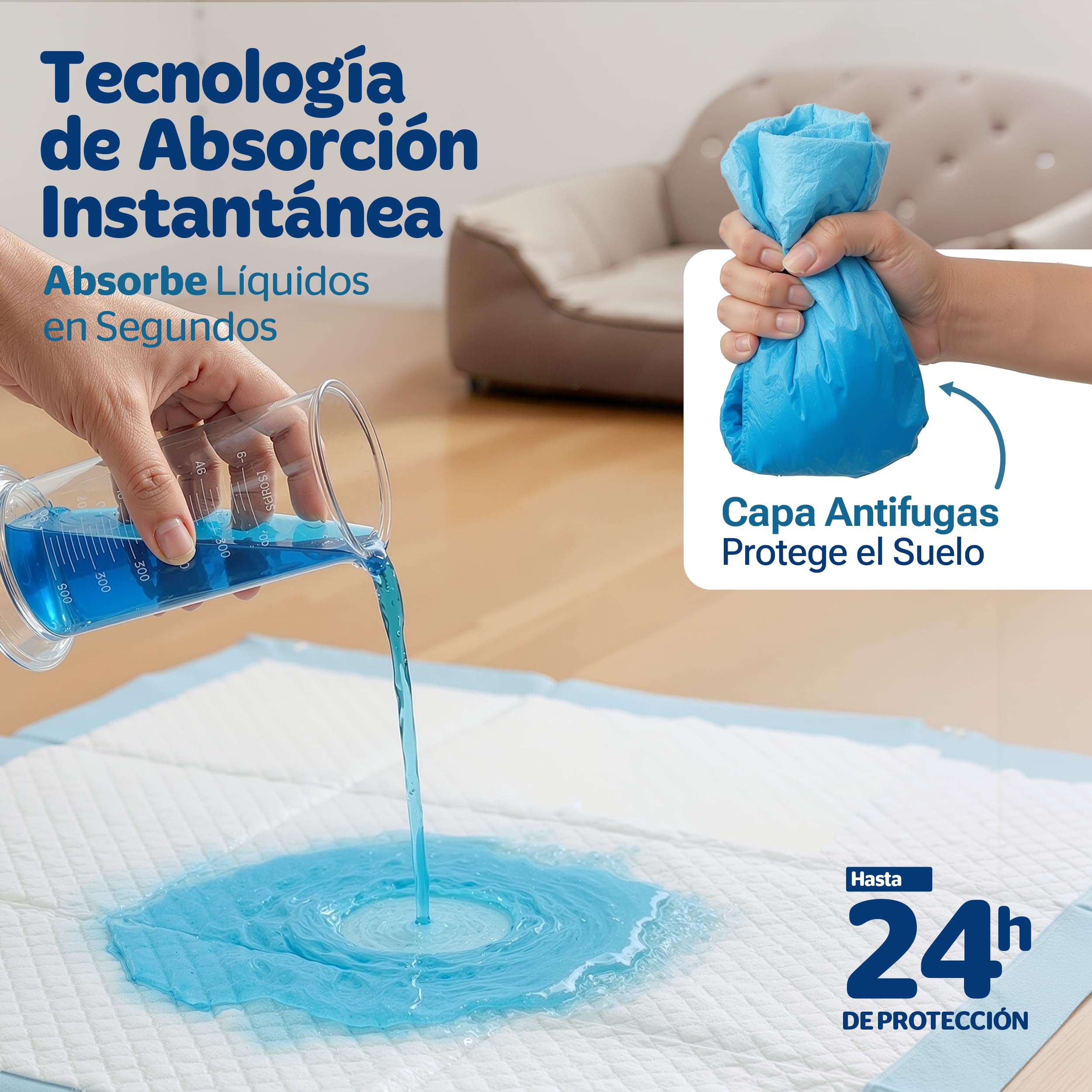 PORTENTUM Empapadores Perros 60x60 cm 100 Unidades – 6 Capas absorbentes antifugas con Control de olores – Alfombrillas Desechables para Entrenamiento – Inodoro para Perros - 4