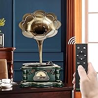 Vista 3 de Tocadiscos vintage de madera para gramófono, tocadiscos de fonógrafo retro, tocadiscos de 3 velocidades para disco de vinilo con audio Bluetooth