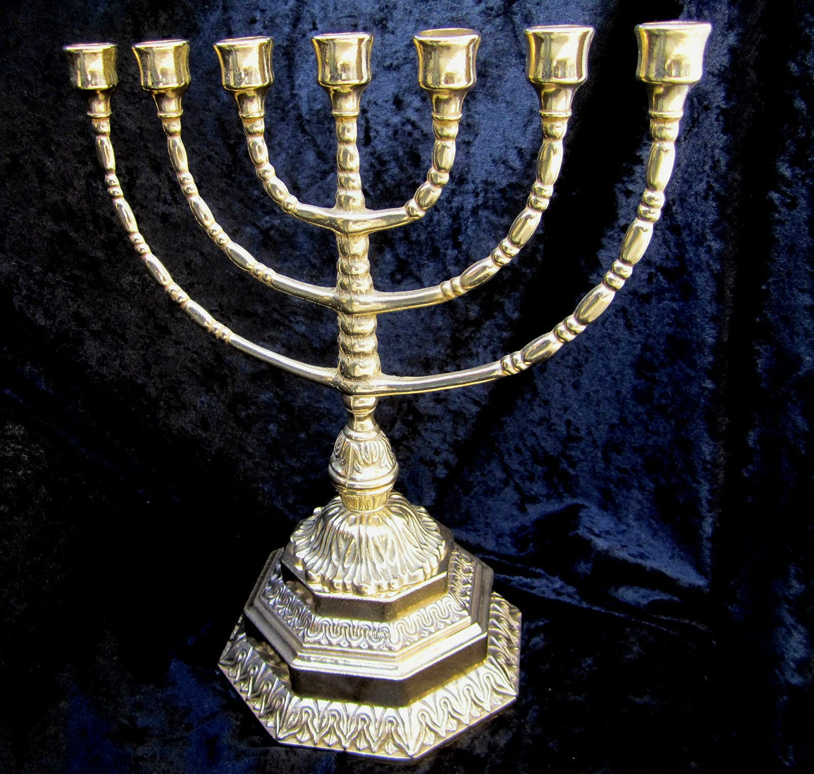 Messing KERZENSTÄNDER Ebraico Kerzenhalter Jüdische Menora Gold 7 ARM Antik Höhe ca.23 cm Davidleuchter Kerzenhalter Barock Tischleuchter Mehrarmig Tischdeko 82305