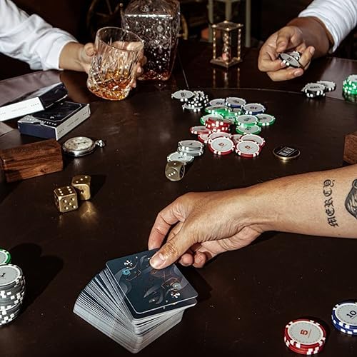 Miniatura 6 de Bowtie - Juego de póquer de madera con regalo de cartas, 300 fichas de póquer ponderadas profesionales con estuche de madera de nogal, regalo único