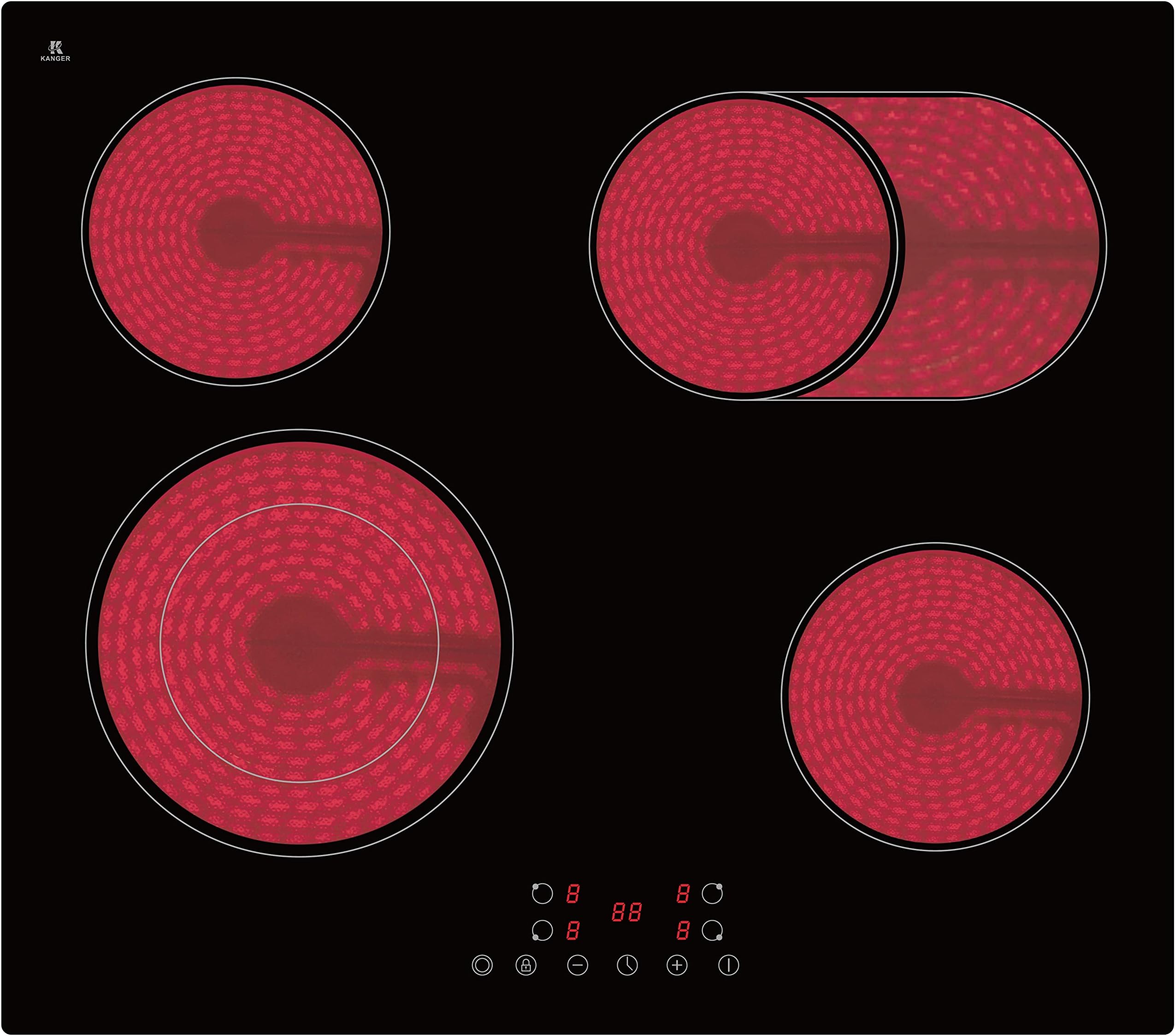 VBGK Ceran Kochfeld 60cm - 2-Zonen 3520W Mit Drehknopf