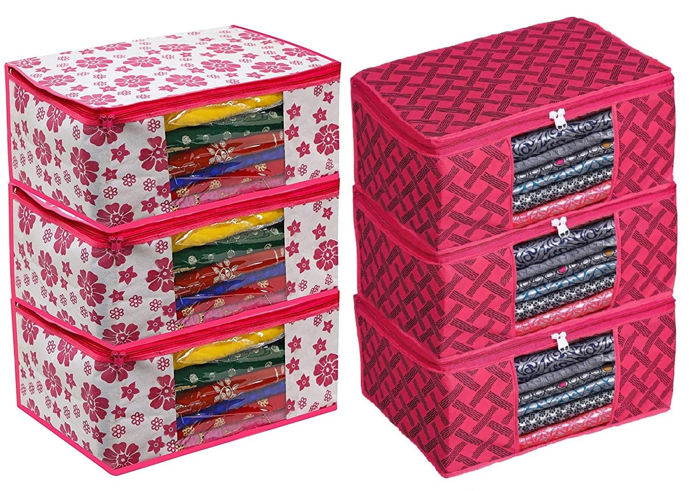 BTOS Design 6 Piece Non Woven Fabric Saree Cover/Clothes Organiser for Wardrobe Set with Transparent Window, Extra Large (PINK-RED) (B09PYSDP4L) Amazon Price History, Amazon Price Tracker