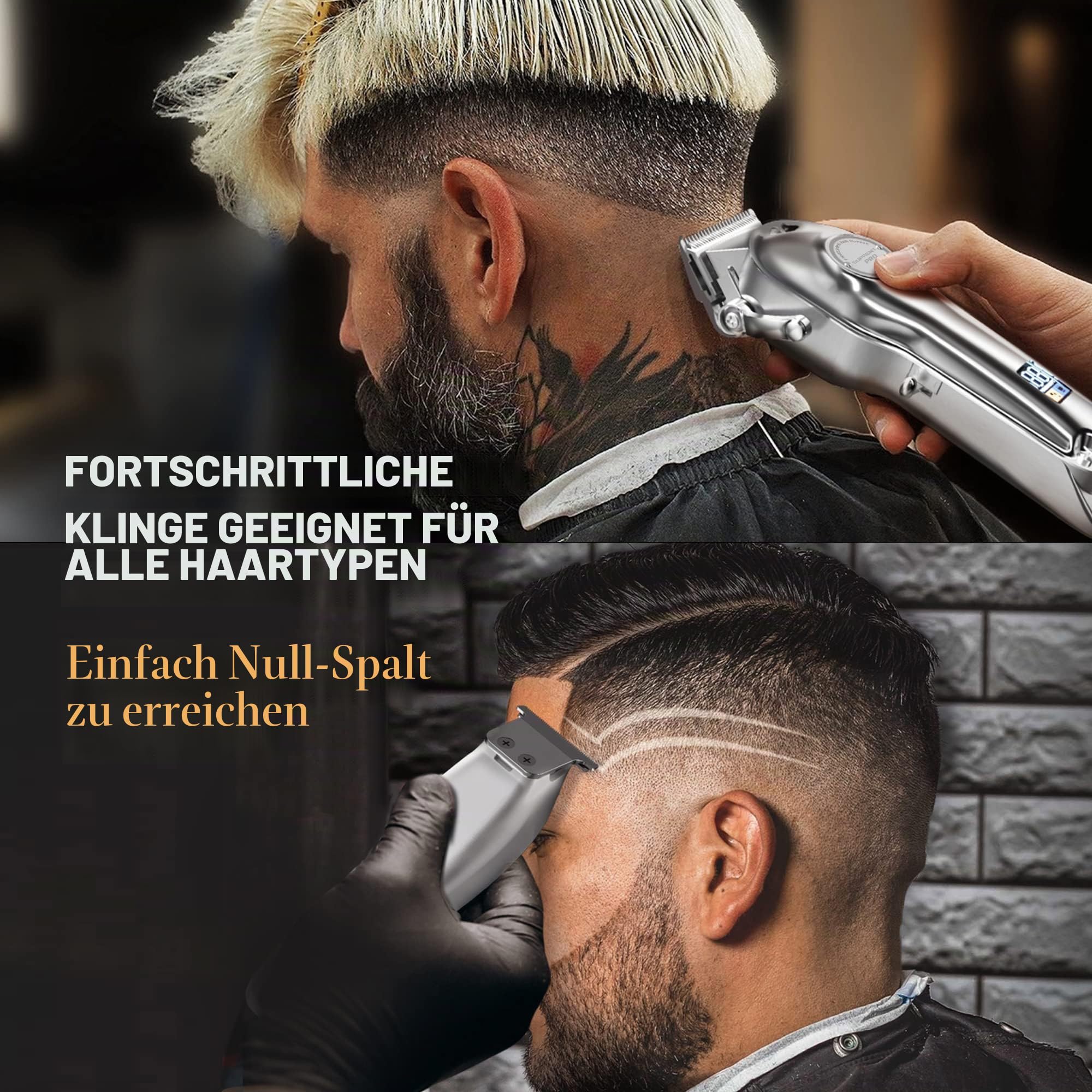 SUPRENT Haarschneidemaschine Profi-elektrischer Haar und Bartschneider Haarschneider Herren/Kinder/Frauen wiederaufladbar Haartrimmer Rasierer mit LED-Disply (Silber)