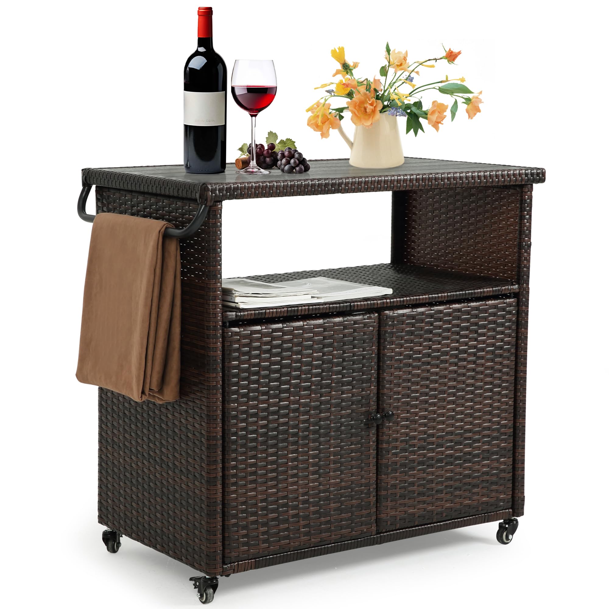 HOMEFUN Wicker Bar Cart