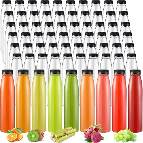 Tanlade 100 botellas de plástico para jugos con tapas, contenedor de bebidas para refrigerador con tapa, botellas transparentes reutilizables para