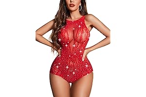 Women Sparkly Rhinestone One Piece Mesh Bodysuit