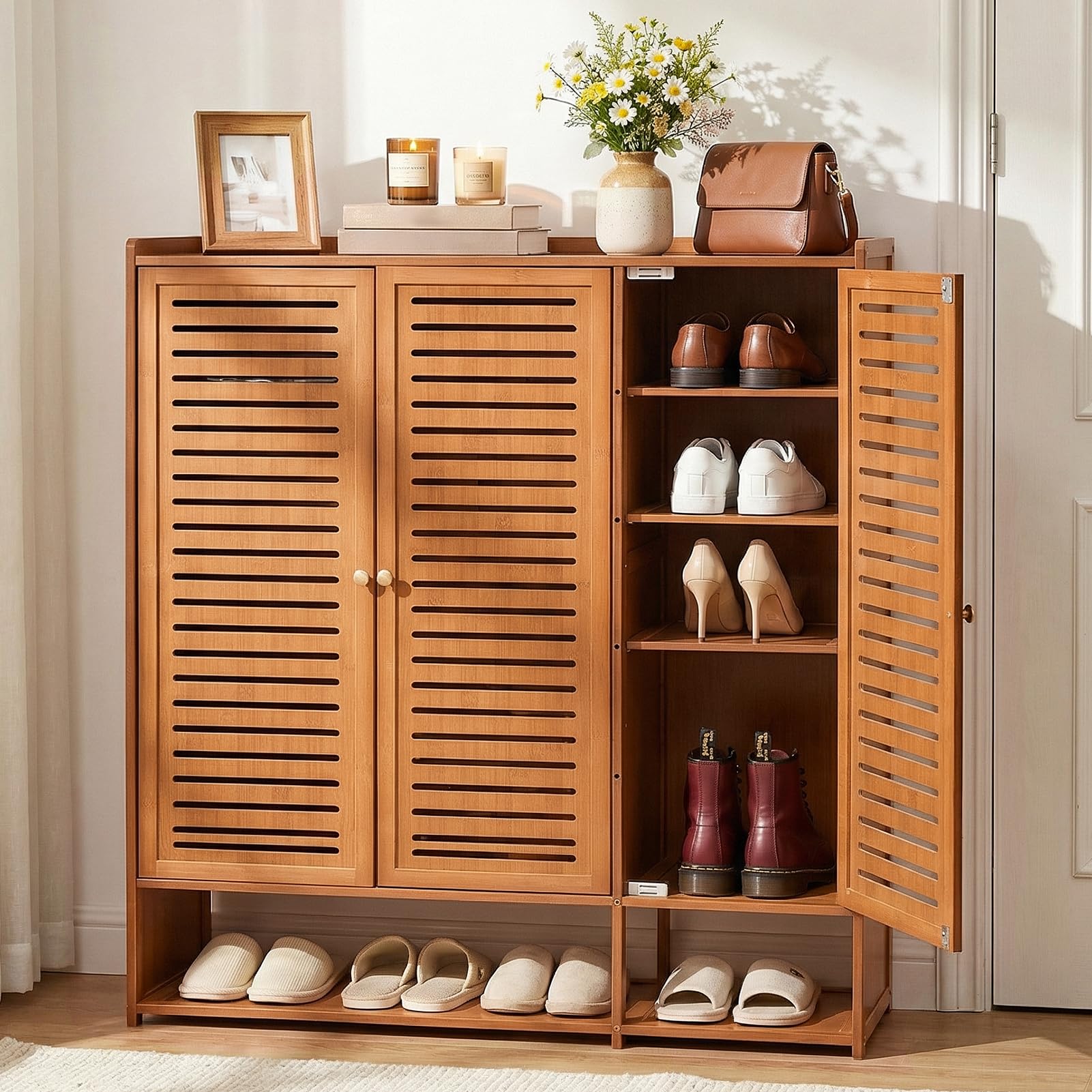 Warmiehomy Shoe Cabinet with Doors, Shoe Storage with 3 Doors for Hallway