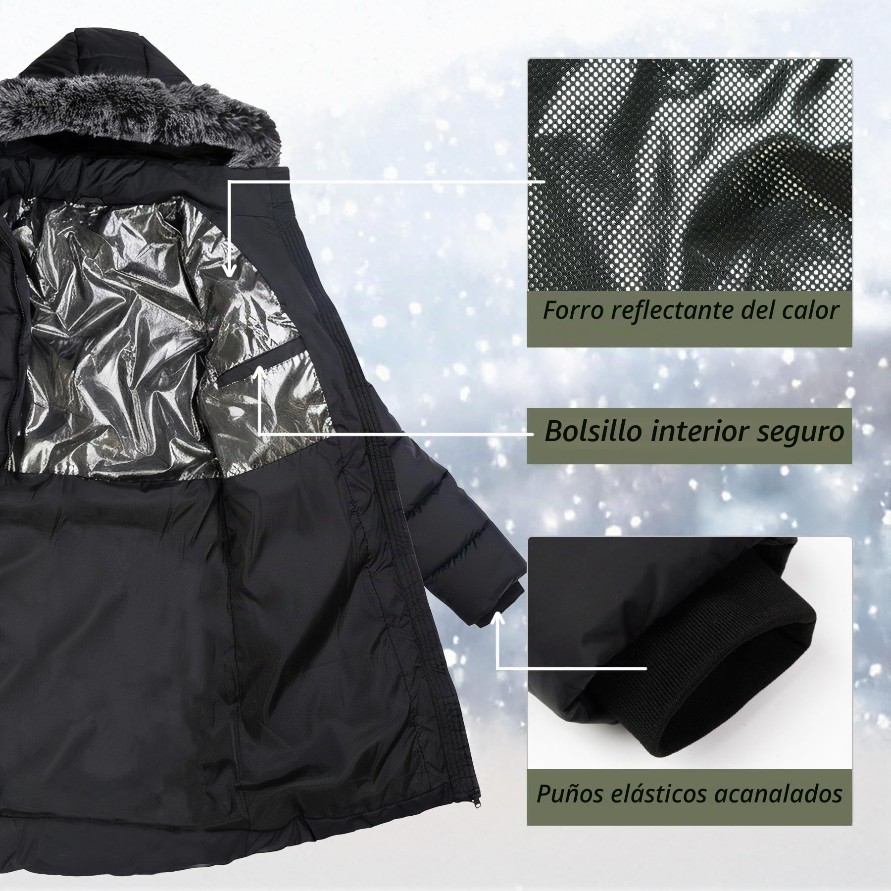 riemot Chaqueta Mujer Largo Abrigos de Invierno para Mujer Cálido Capucha Desmontable Forro Térmico Chaqueta Acolchada Casual Elegante Parka para Viaje Diario Traje de Ocio con Bolsillos, S-XXL