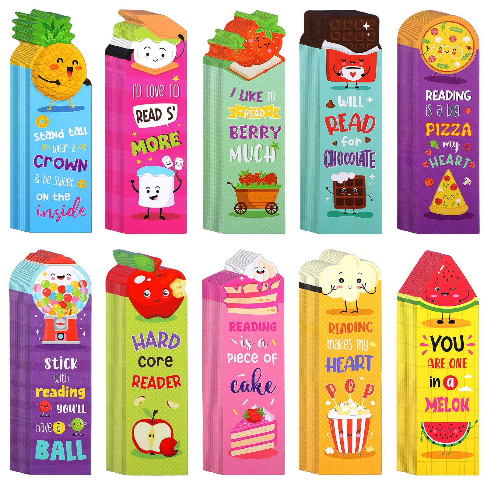 Eersida 180 Pieces Scratch and Sniff Scented Bookmarks Kids Fruit Food Theme Sayings Bookmarks Sayings Assorted Cute Scented Gifts for Students Teens