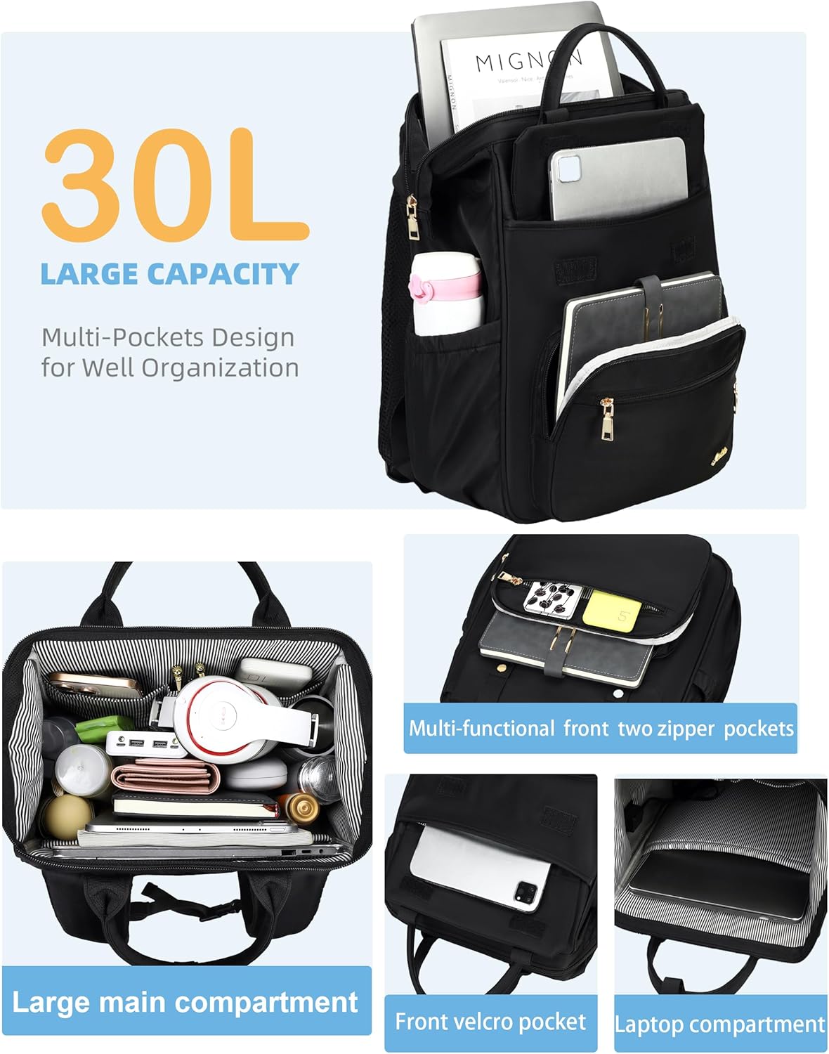 Hidds Laptop Backpack for Women 15.6 In Work Business Computer Bag School College Backpacks Commuter Back Pack Purse Girls Nursing Bookbags Womens Anti Theft Travel Daypack with USB Port - Black