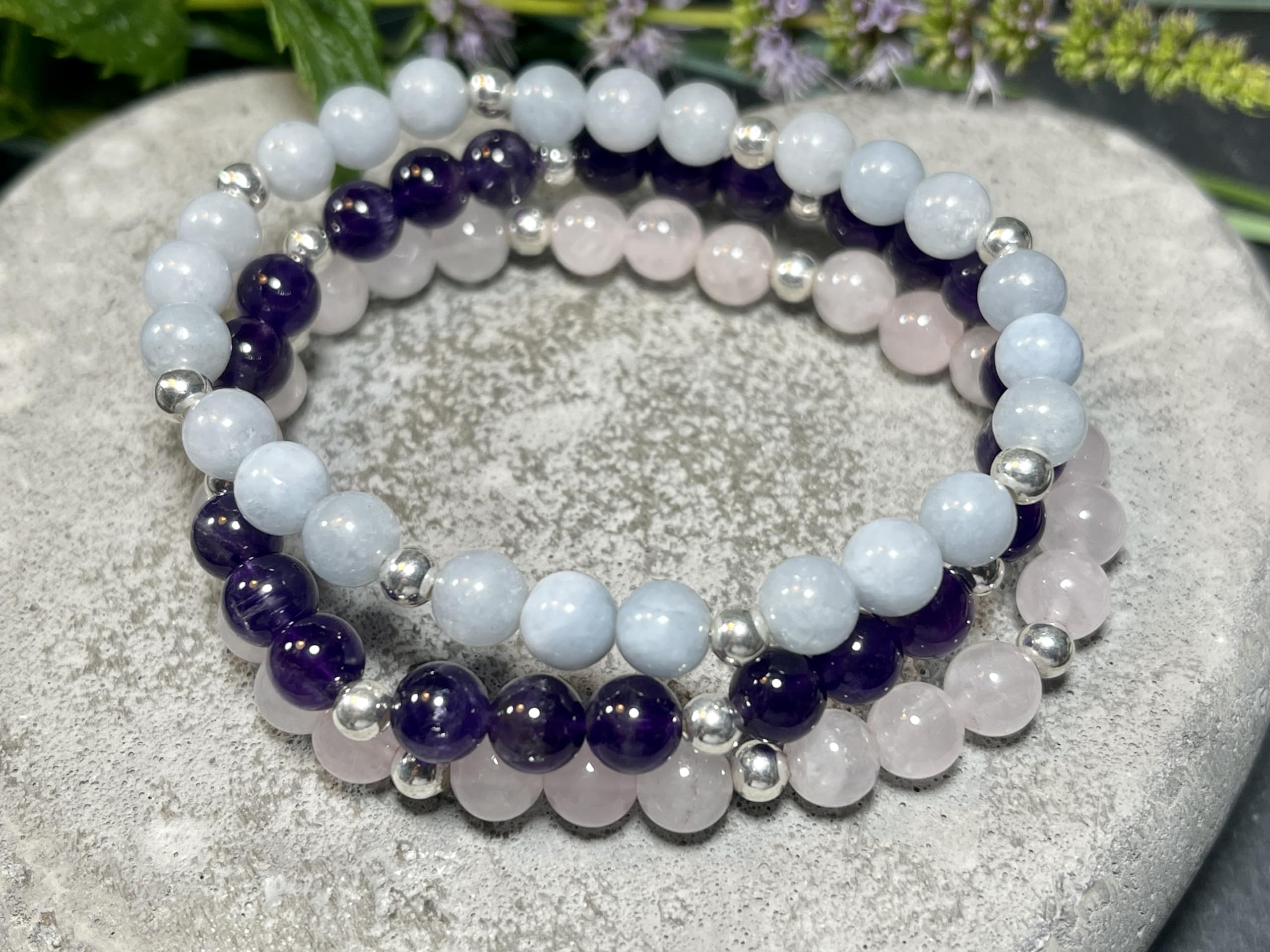 Aquamarin Armband Perlen echt 6mm mit Edelstahlperlen 4mm Silber Gold Roségold oder Ionisiert - Handmade Perlenarmband Selbstbewusstsein Liebe Glück Frieden - Spiritueller Schmuck Unisex