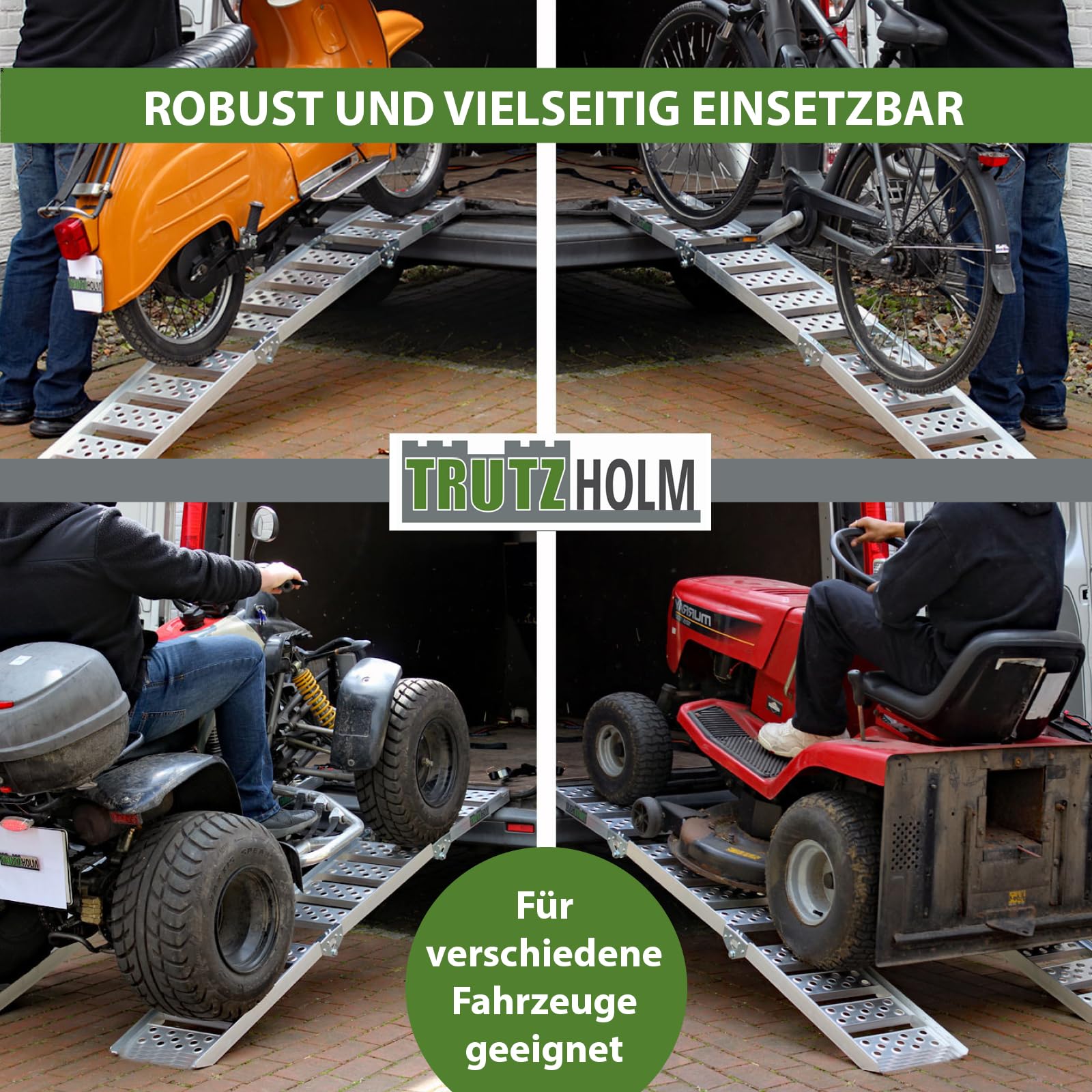 TRUTZHOLM Alu Auffahrrampe 198 cm 340 Kg zweifach klappbar Verladerampe Motorradrampe Klapprampe sehr platzsparend verstaubar und extrem leicht (grau, 1 Stück)