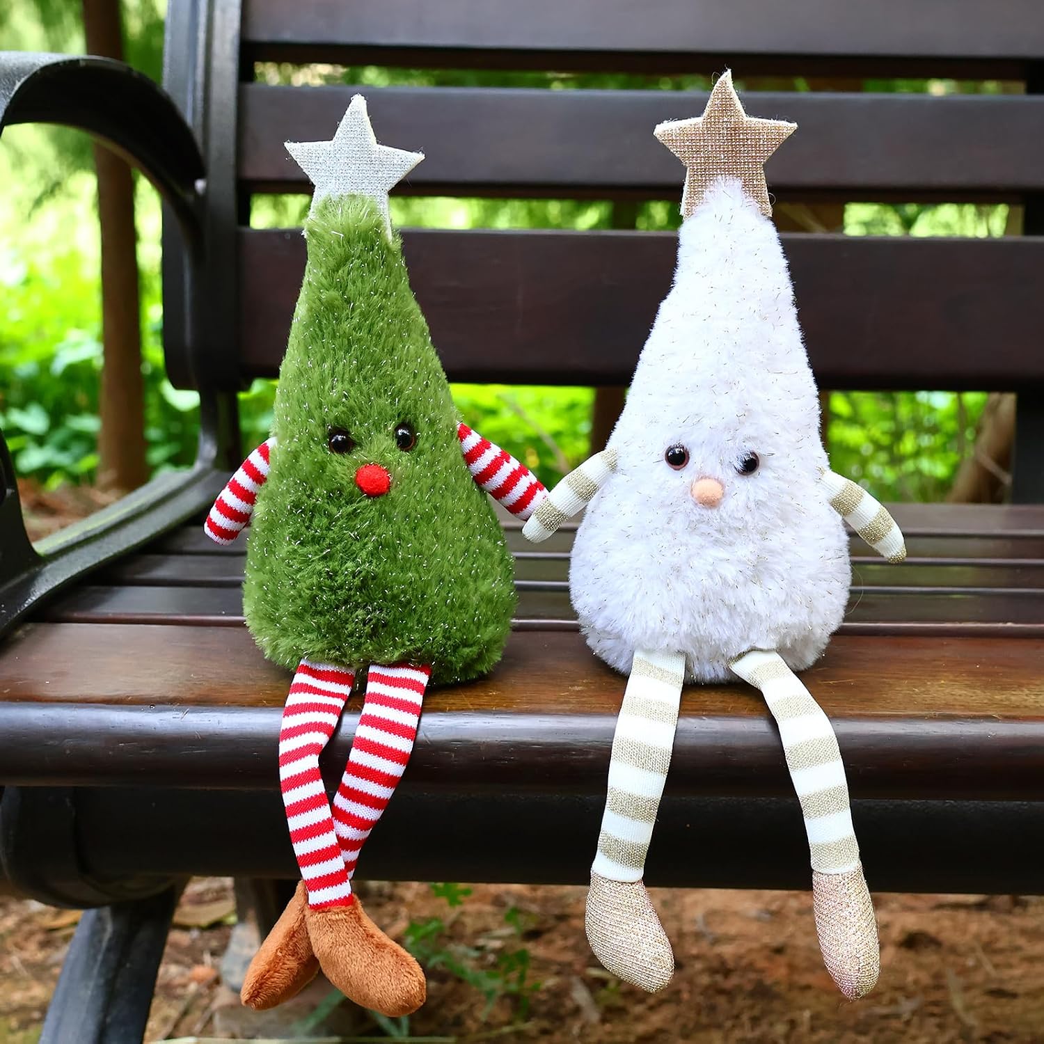 2pcs Christmas Table Decorations Long Legs Doll Christmas Ornaments Cute Plush Shelf Sitters Xmas Figurines for Mantel Desk Fireplace Home Decor Holiday New Year 11.8 Inch Tall
