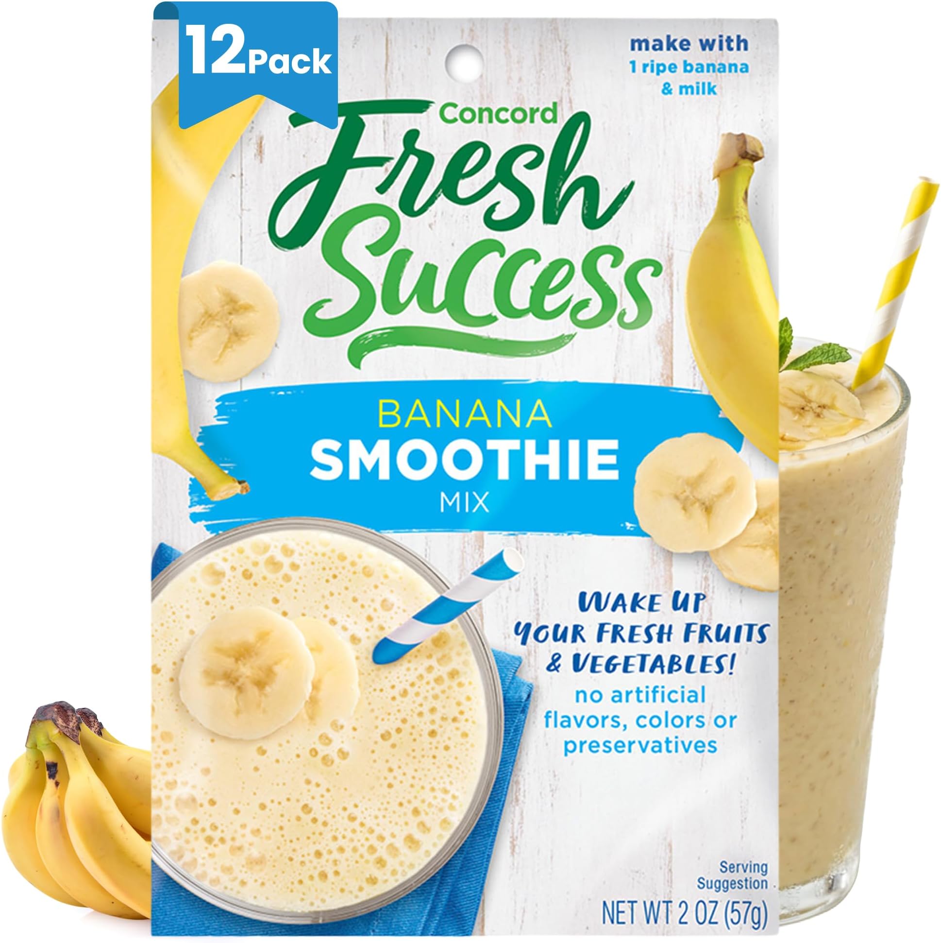 Concord Foods Banana Smoothie Mix, 2 oz Pack, Just Add Ripe Banana & Milk