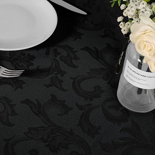 Miniatura 5 de Obstal Mantel redondo de jacquard de 7.35 ozm, mantel de microfibra resistente al agua, mantel decorativo de tela para uso en exteriores e