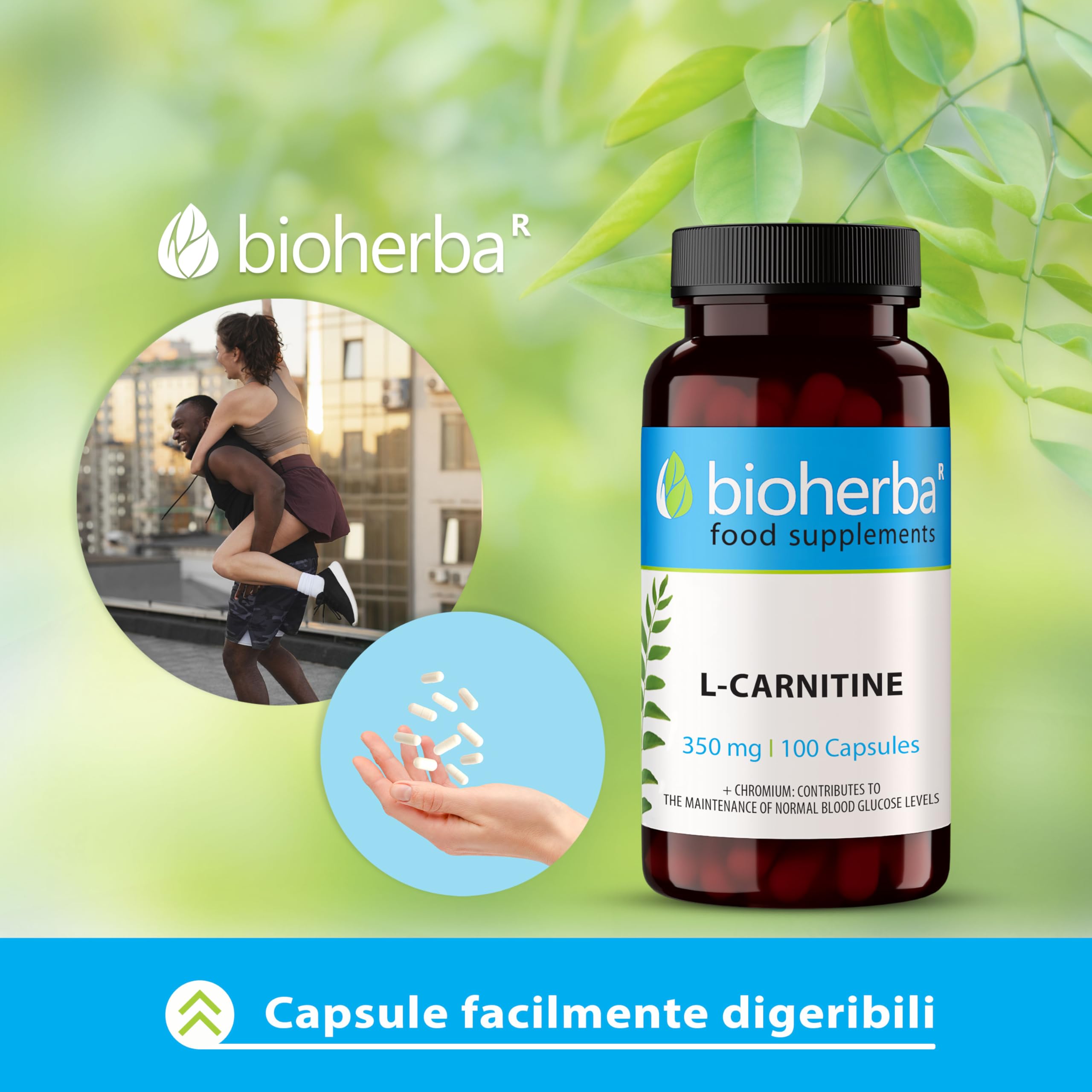 L-Carnitina 350 mg Capsule - 100 Capsule di BIOHERBA - Efficaci e ideali per una silhouette snella