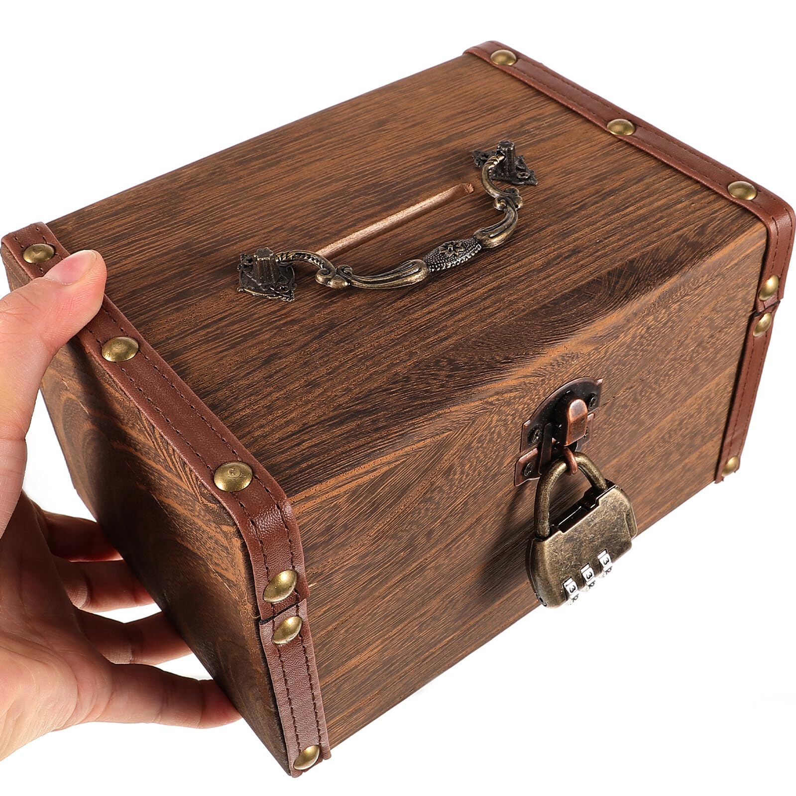 Retro Holzbox mit Schloss, Antike Aufbewahrungsbox für Haushalt