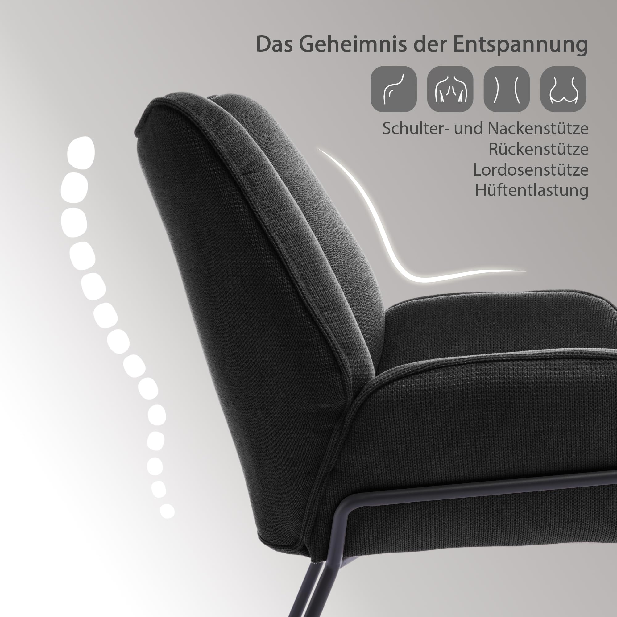 Relaxsessel Lounge Sessel Fernsehsessel bequem, Clubsessel Einzelsofa Cocktailsessel, Ohrensessel für Wohnzimmer/Schlafzimmer/Empfangsraum, Polster Lesesessel Vintage Anthrazit
