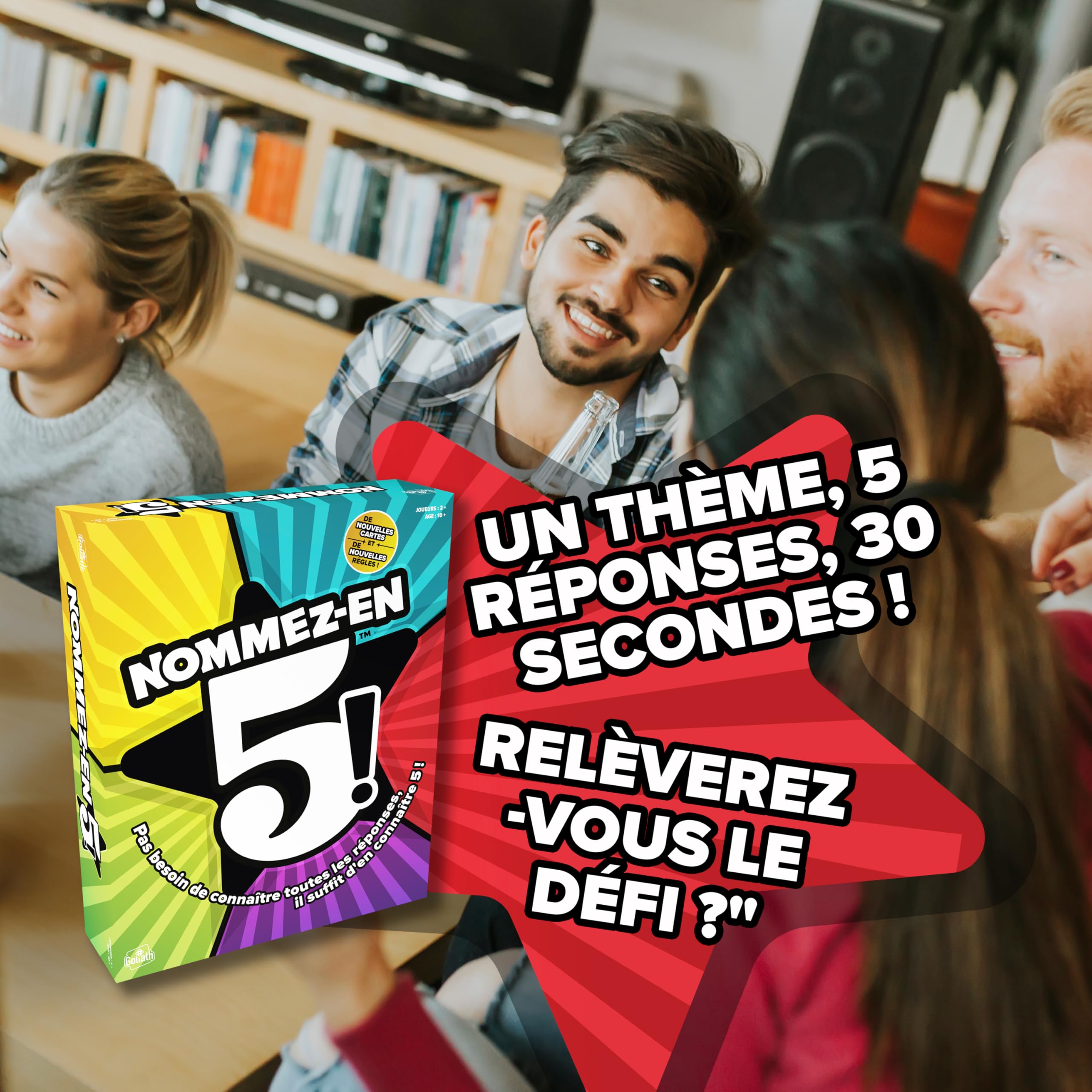 Goliath NOMMEZ-EN-5! Jeu de Société Délirant dès 12 Ans - Jeu de Rapidité, Trouver 5 Réponses, en Famille ou Entre Amis, 2 Joueurs