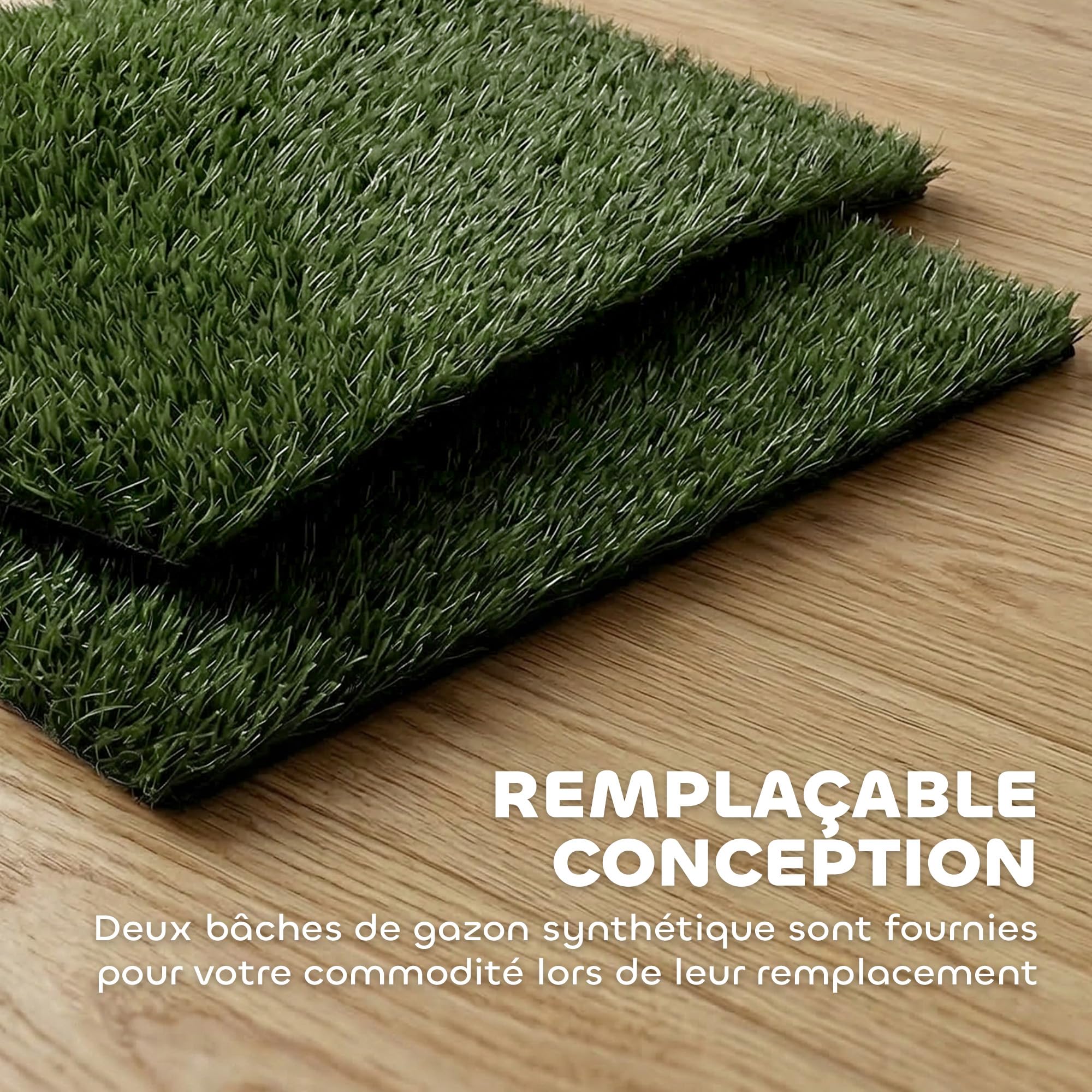 PawHut Toilette pour Chien avec Grille de Drainage, 2 Tapis en Gazon Artificiel, Système Lavable 3 Couches, Bac à Litière, 63x50,5x3,5cm, Noir