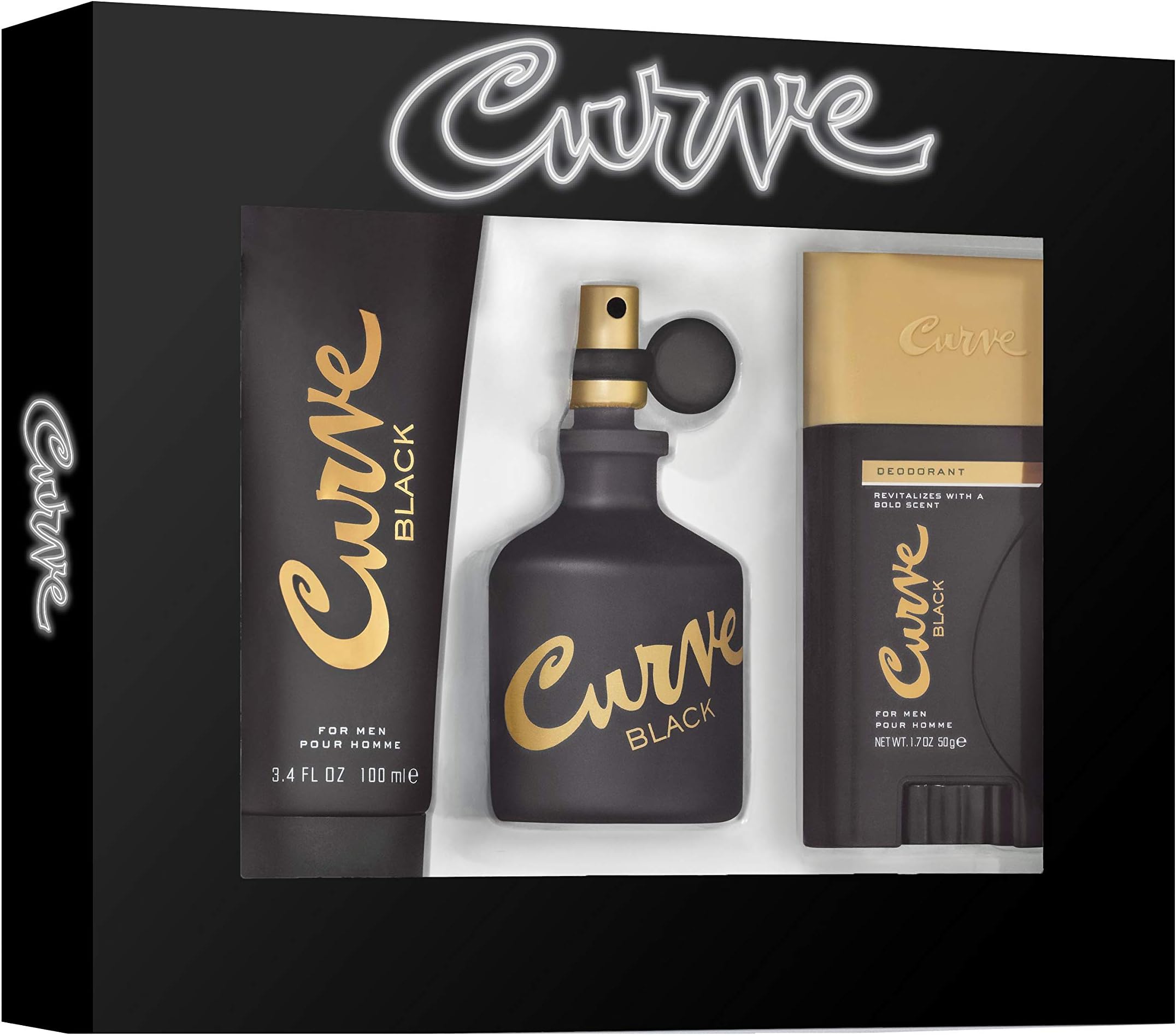 Curve Curve Black Men's Cologne 4 Piece Gift Set, 2.5 Fl. Oz. Eau De Cologne, 4 Count