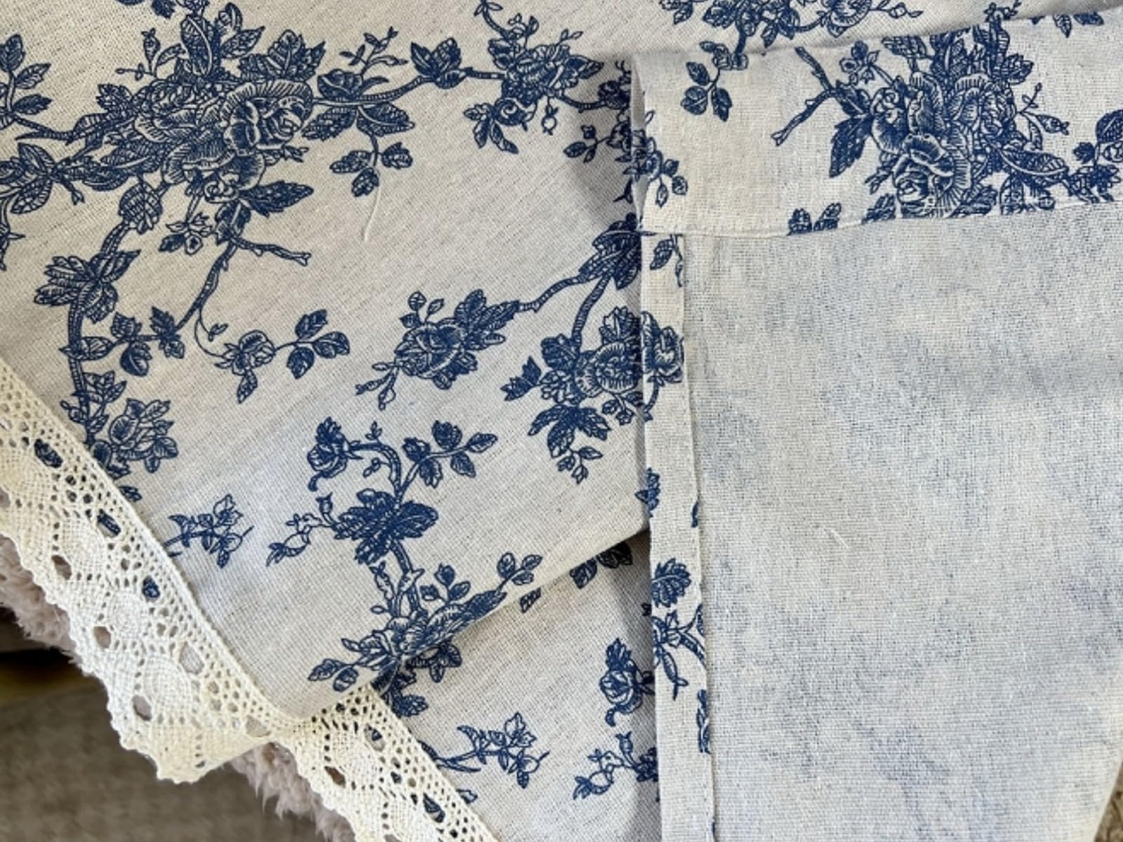 A.Monamour Gardine Scheibengardinen Kurzstores Bauernhaus Baumwolle Leinen Blau Geblümt Semi Verdunkelung Kurzvorhang Kurzgardinen Küchengardine Küche Vorhang Fenster Kurz Stores Bistrogardine