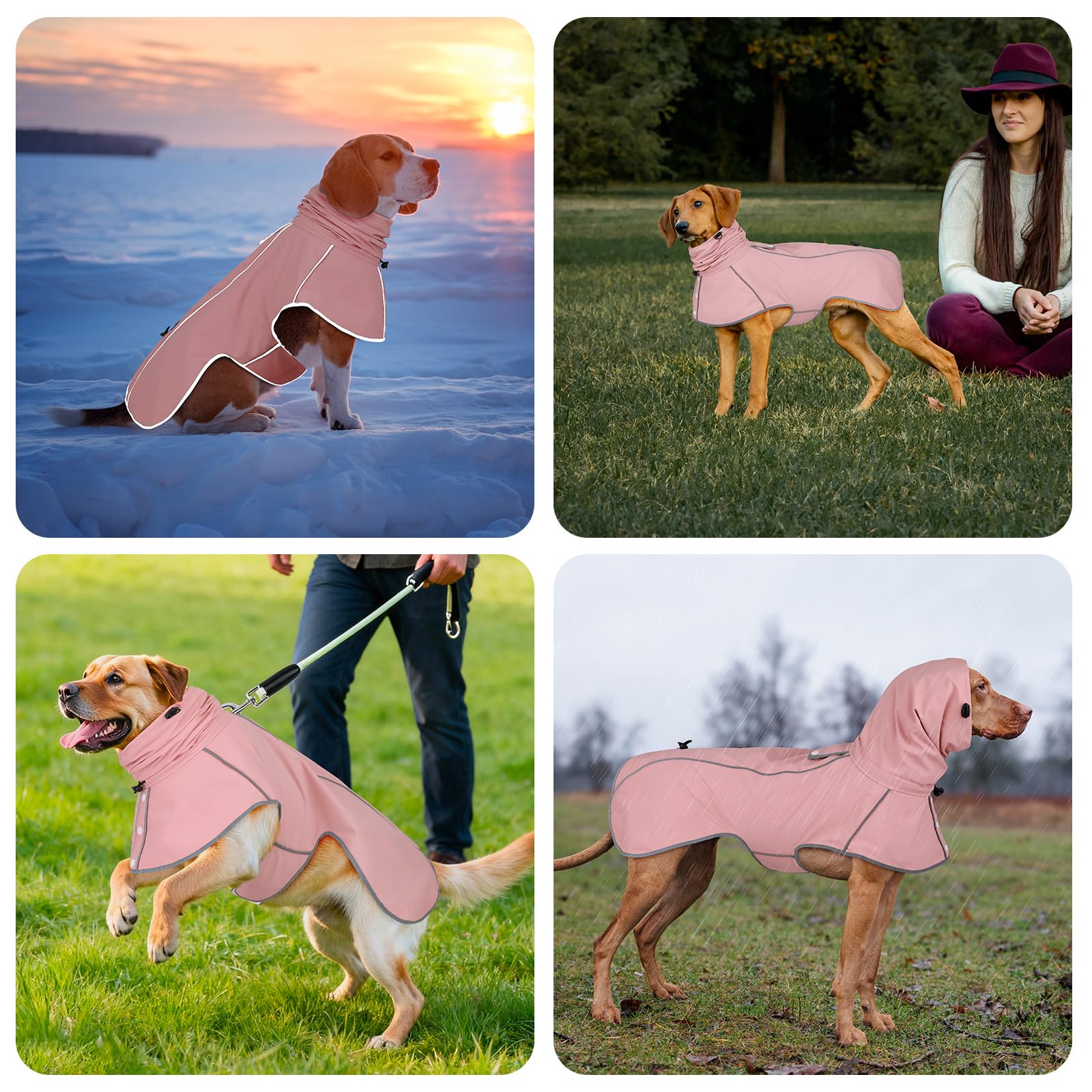 Hunderegenmantel - Wasserdichter Regenjacke für Hunde, Einstellbare Regenmantel für Mittlere, Große und Extra Große Hunde, Polyester, Rosa, M