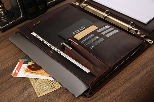 Miniatura 5 de Portafolio personalizado para hombres, organizador de cartera de tamaño legal de 8.5 x 14 pulgadas, carpeta de cuero con 3 anillos, portapapeles de