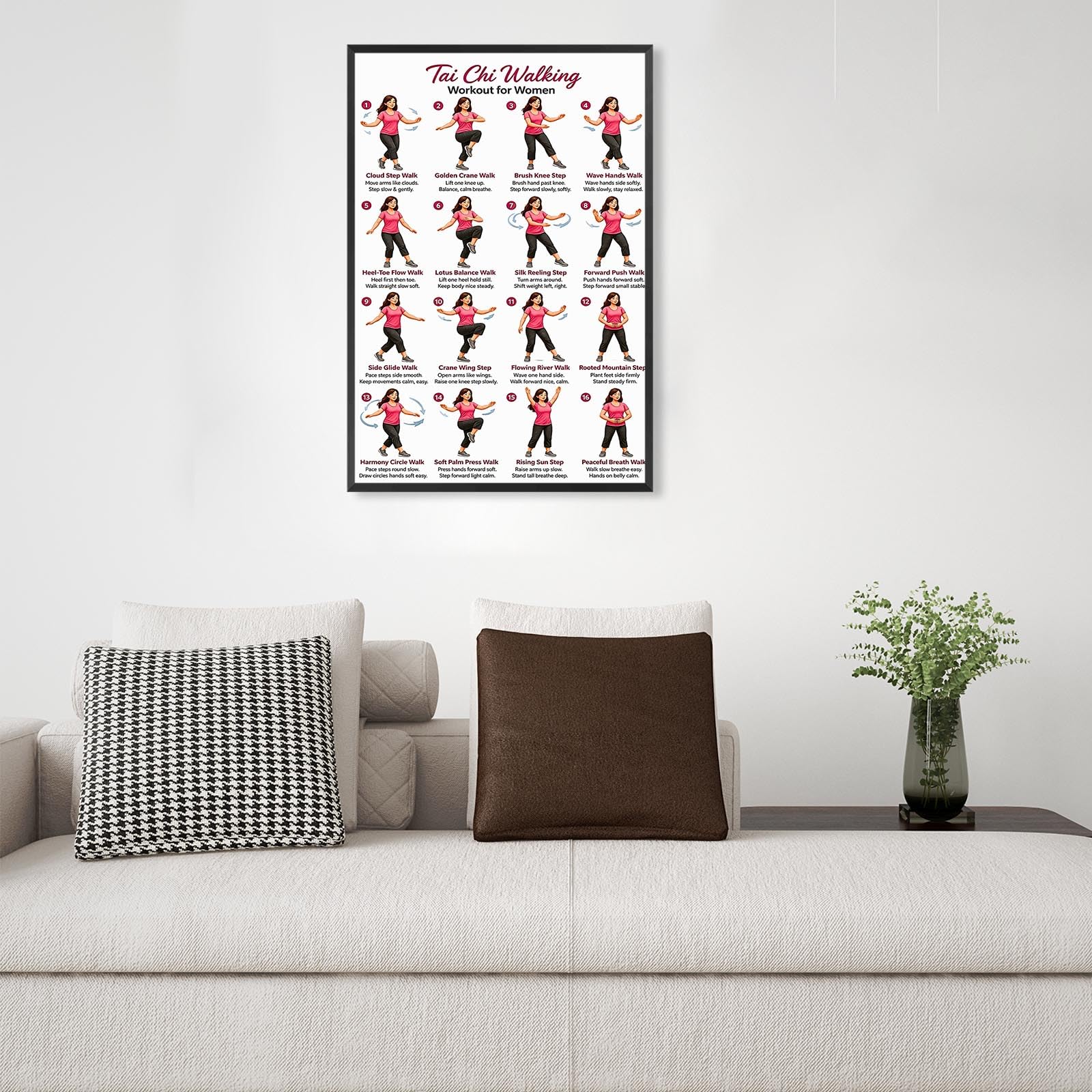 Tai Chi Walking Workout for Women Poster Balance & Mindful Movement Exercise Chart(8x12inchs，Unframed) — view 3