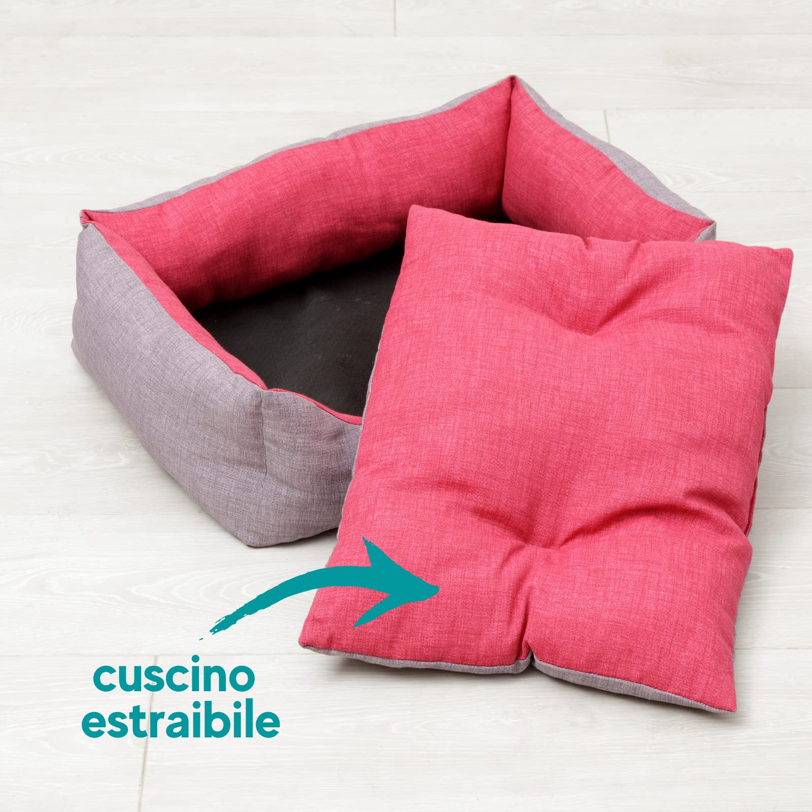 Baroni Home Cuccia per Cane in tessuto Grigio e Bordeaux Taglia S 45x60 cm, Morbido Divano Rettangolare, Comodo, per Camera da Letto Salotto Corridoio, Lavabile