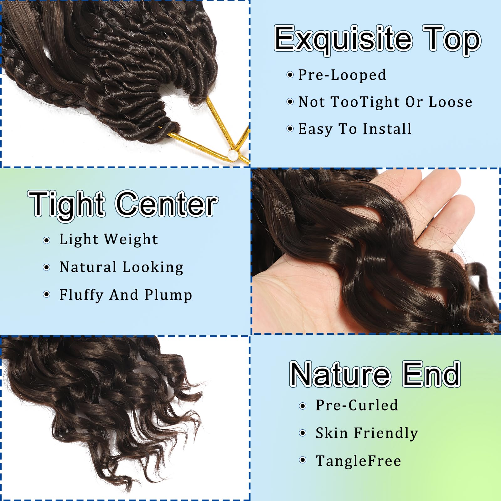 FLWAI Pre Looped Ocean Wave Crochet Hair 14 Inch 8 Packs Boho Style Hair Extensions Short Curly Crochet Hair Pre Twisted Synthetic Deep Wavy Curly Braiding Hair for Women (4#) - Image 3