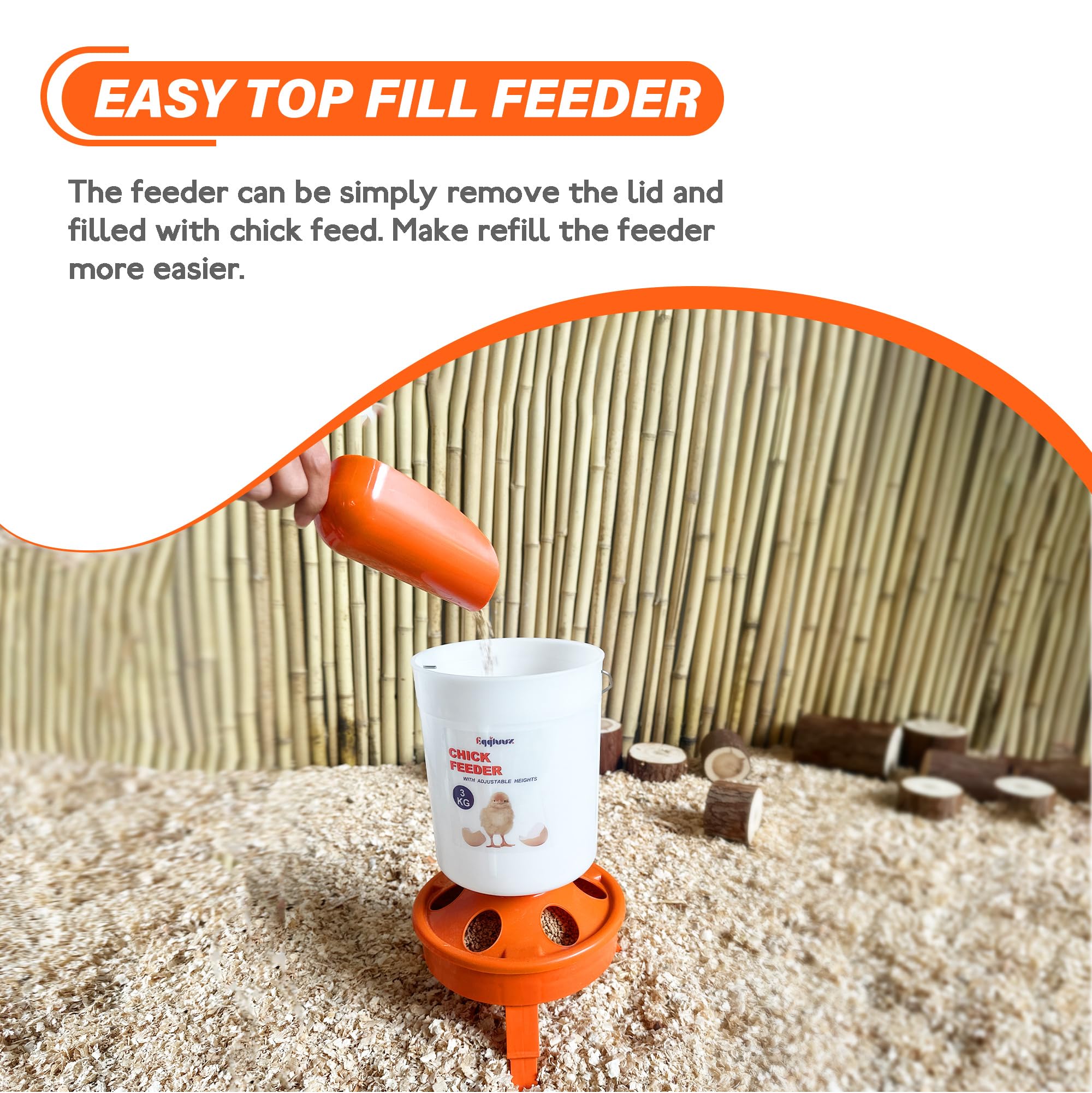 Eggluuz Kit de comedero y bebedero para pollitos, comedero para pollitos de 3 kg y bebedero para pollitos de 1,5 L con 3 alturas ajustables