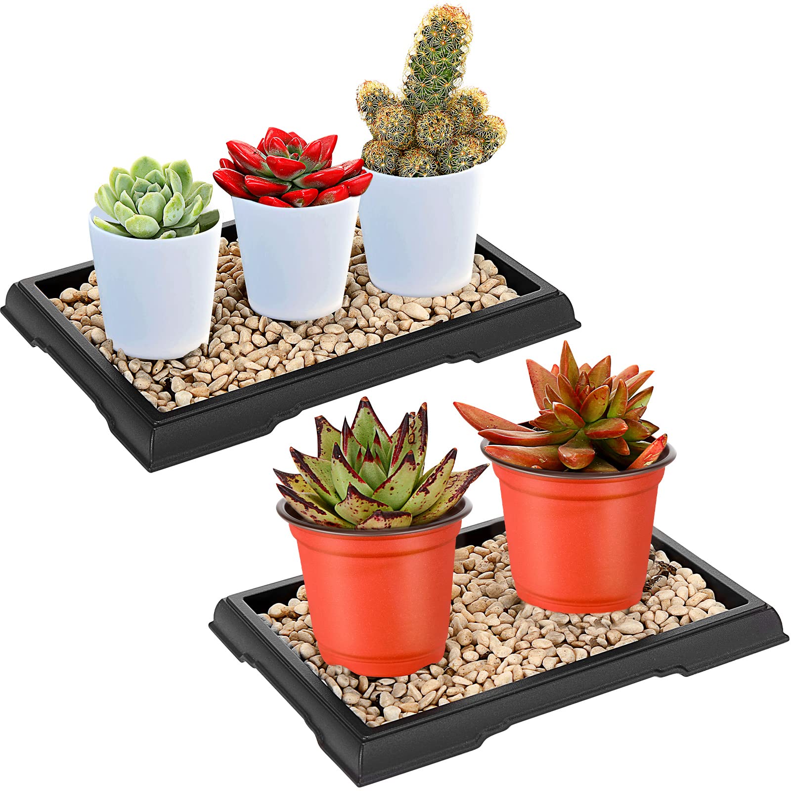 Pinkunn 2 Pcs Bonsai Humidity Tray Drip Tray Plastic Plant Water Catcher Plant Saucers for Indoors and Outdoors Cactus,Succulents,Bonsai Tree,Stone Not Included (7.8 x 5.5 Inch)