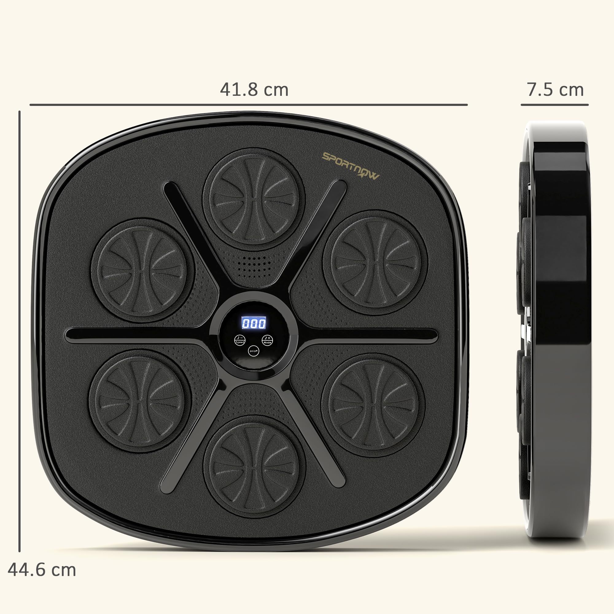 SPORTNOW Macchina da Boxe Musicale a Parete con 9 velocità e modalità, Music Boxing Machine con Connessione Bluetooth e Guanti a Mezze Dita in PU, ABS, PP e Acrilico, Nero