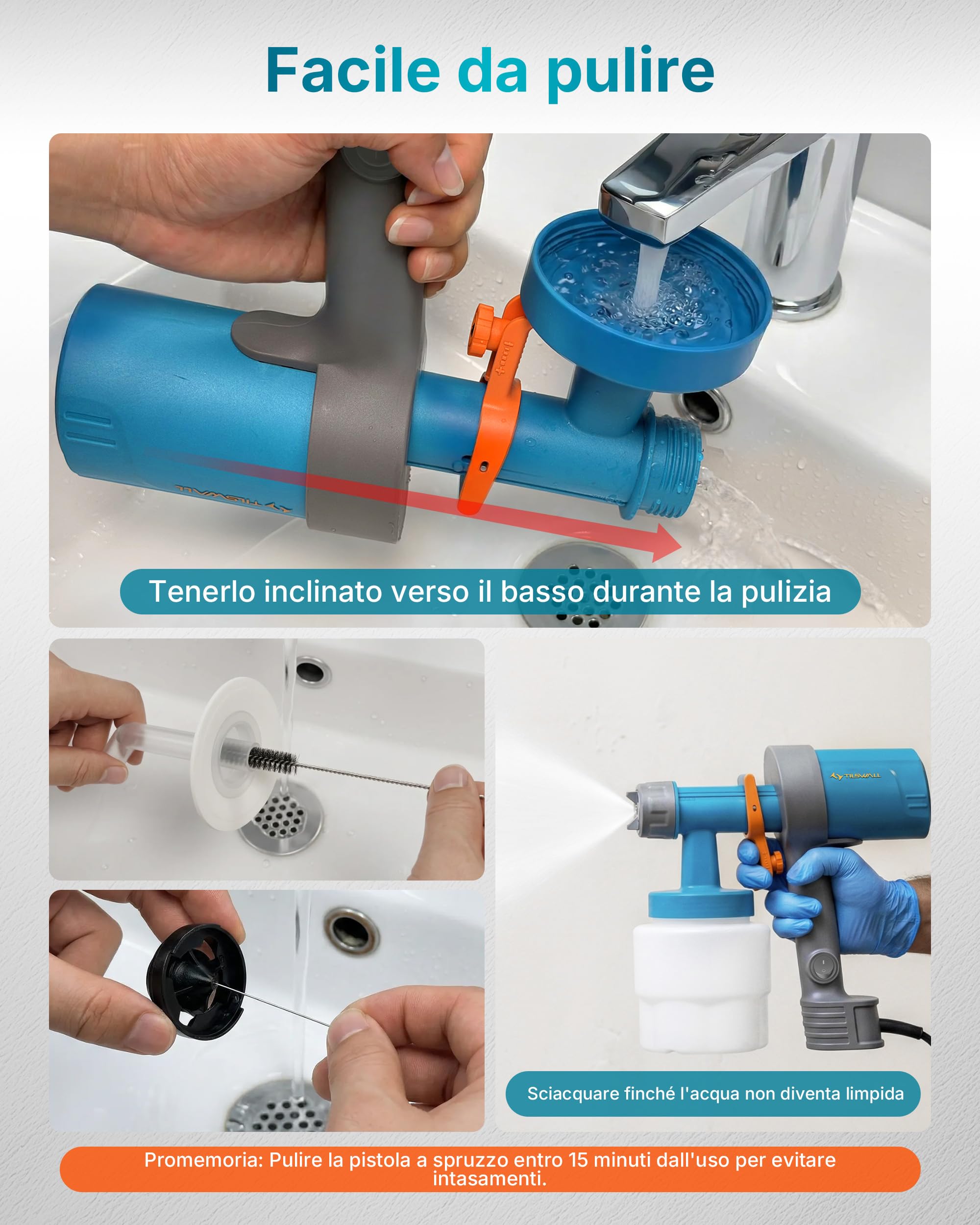Tilswall Shark 600 Pistola a Spruzzo per Verniciare, Ultra-Leggera HVLP Elettrica, 3 Ugelli e 3 Pattern, Facile da Pulire, Flusso Regolabile, per Mobili, Recinzioni, Pareti, Porte, Giardino